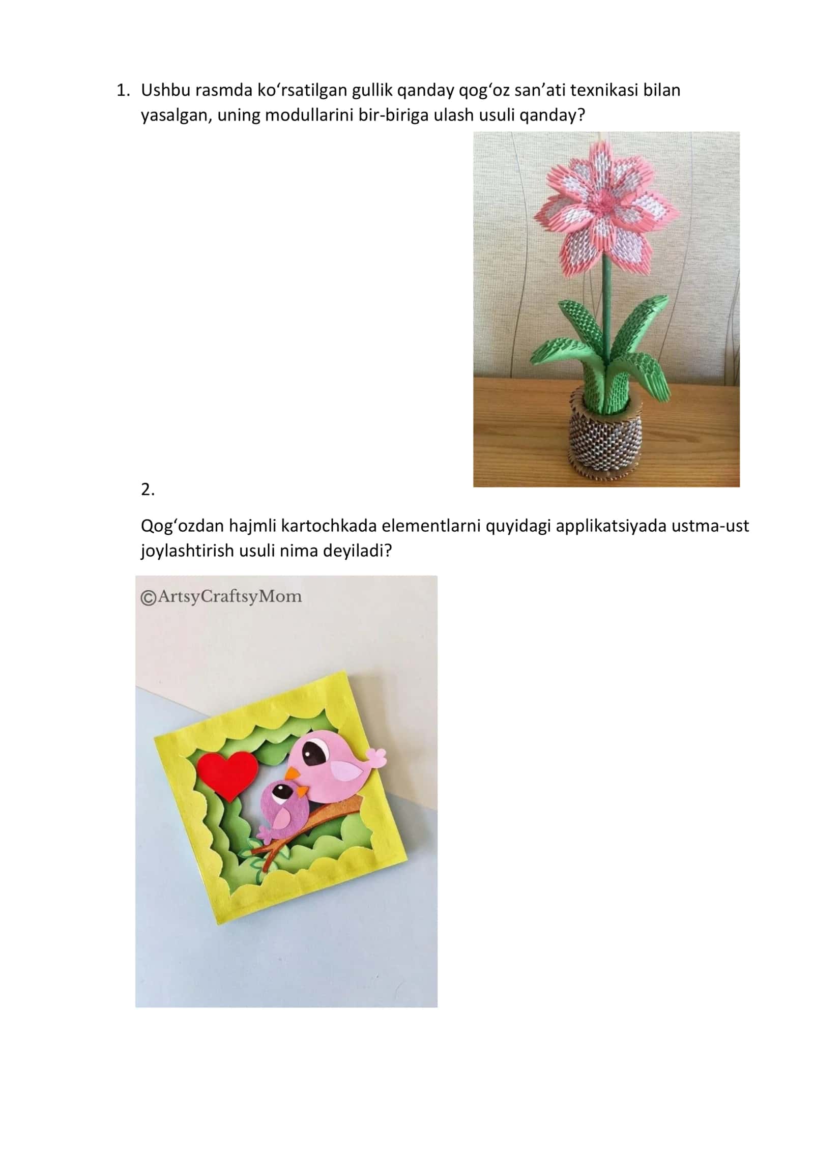 Modulli Origami. qo'l mehnati mustaqil ta'lim 1