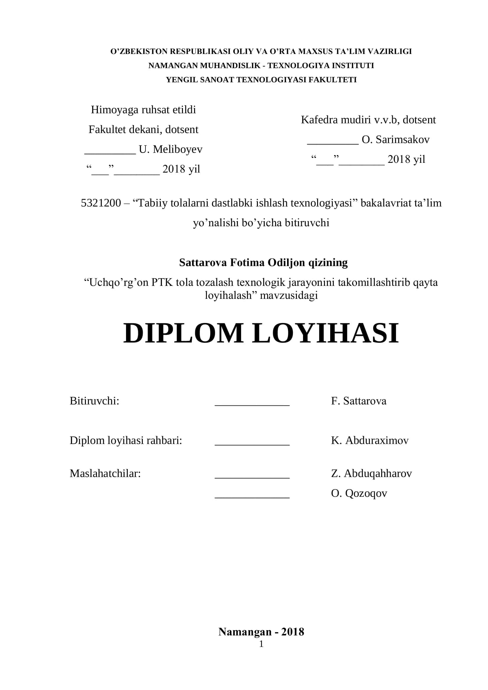 Tabiiy tolalarni dastlabki ishlash texnologiyasi 1