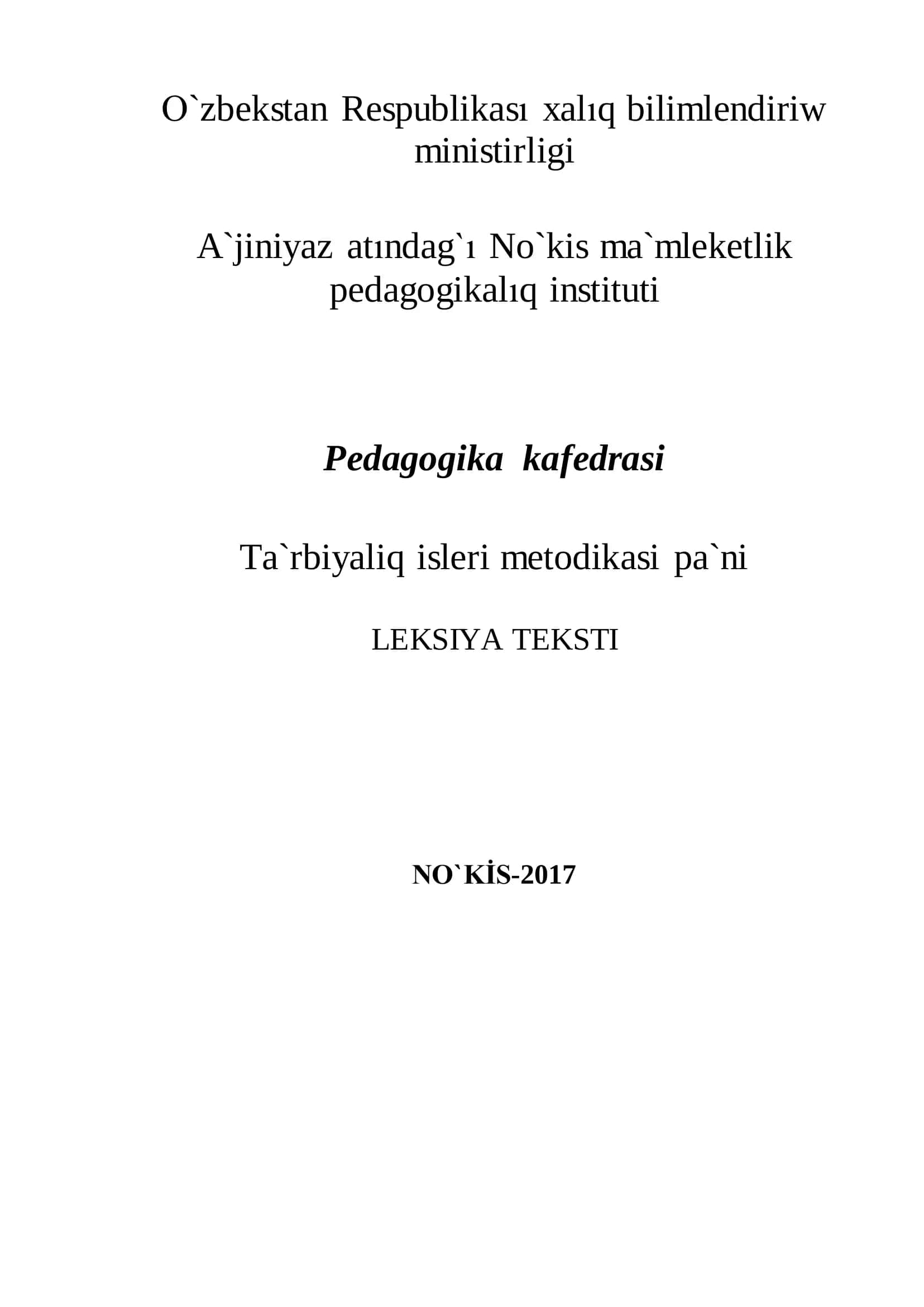 Ta`rbiyaliq isleri metodikasi pa`ni NO`KİS-2017 1