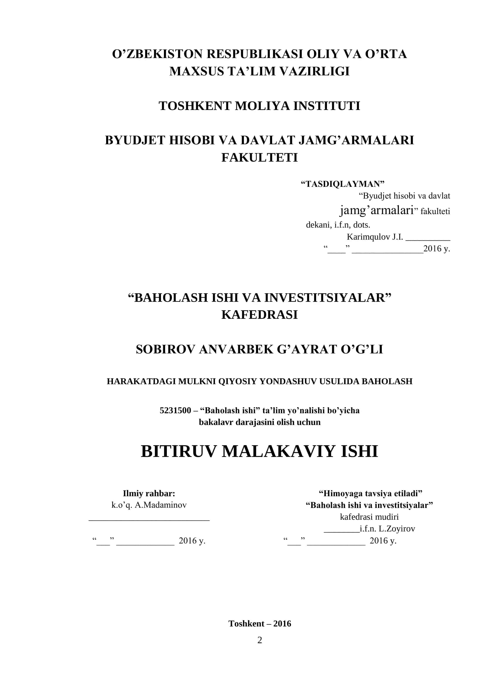 HARAKATDAGI MULK QIYMATINI BAHOLASHNING NAZARIY ASOSLARI VA JAHON TAJRIBASI 1