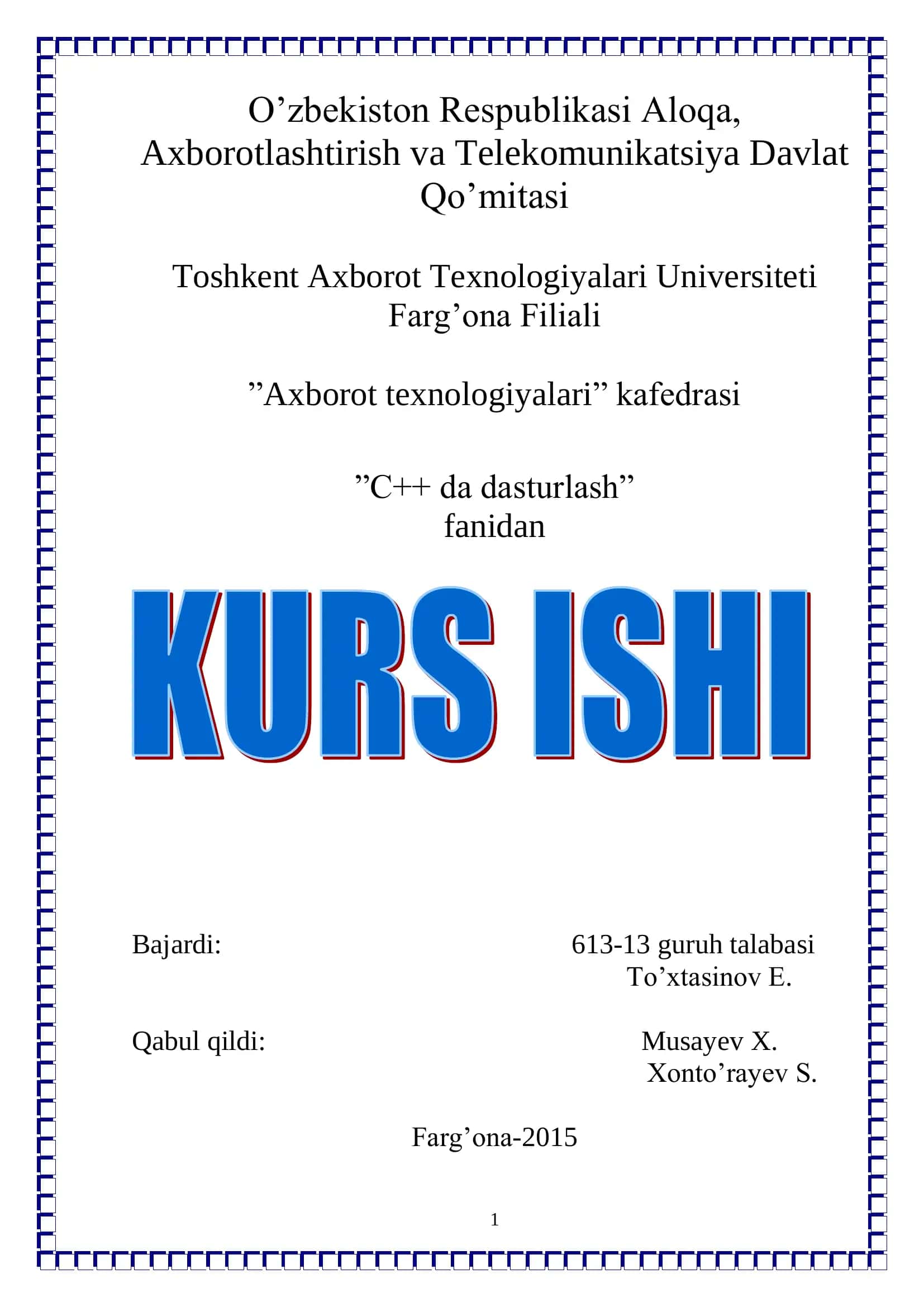 N tartibli chiziqli algebraic tenglamalar sisremasini(Chats) yechimini topish dasturini tuzish 1