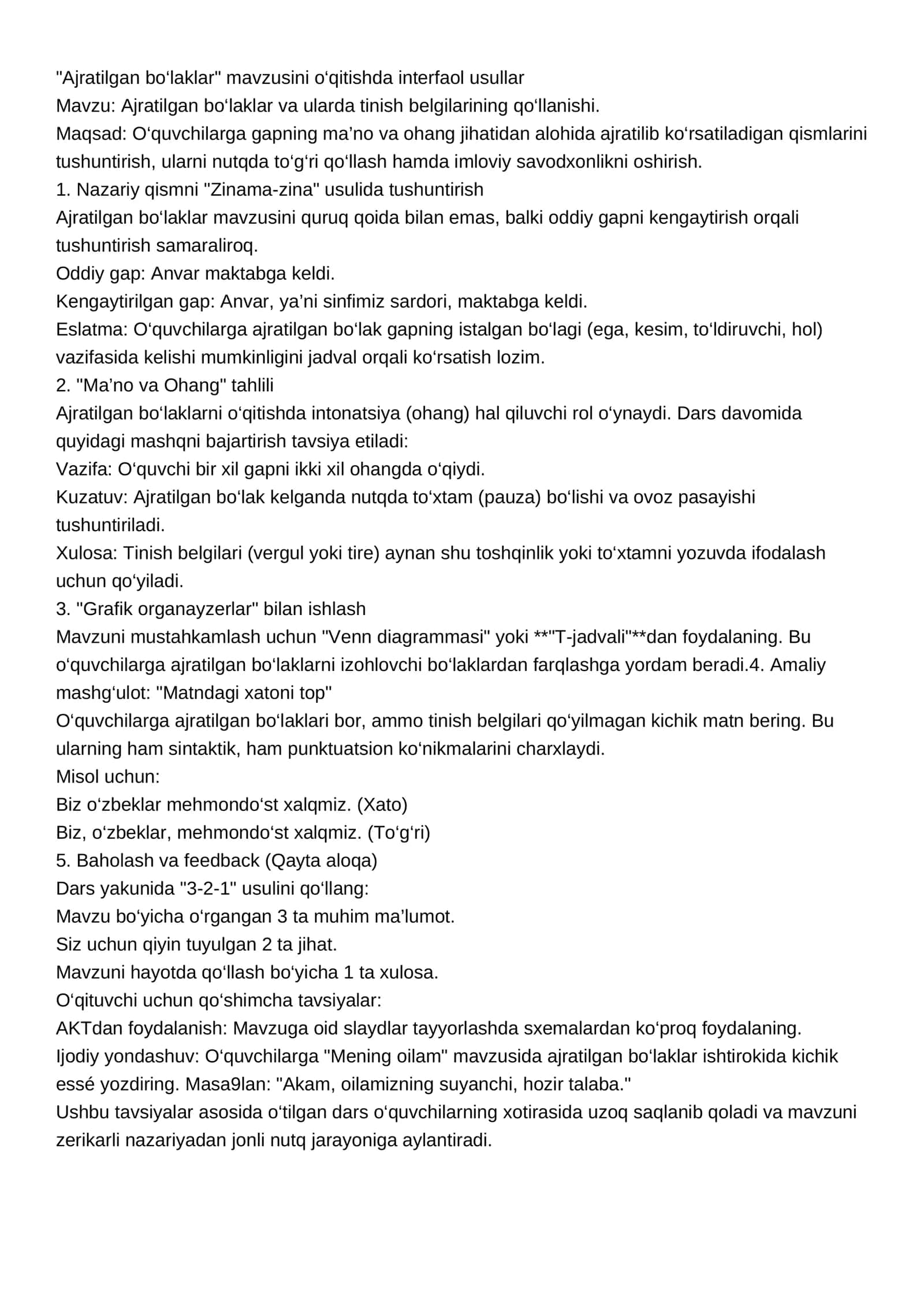 Ajratilgan bo‘laklar va ularda tinish belgilarining qo‘llanishi 1