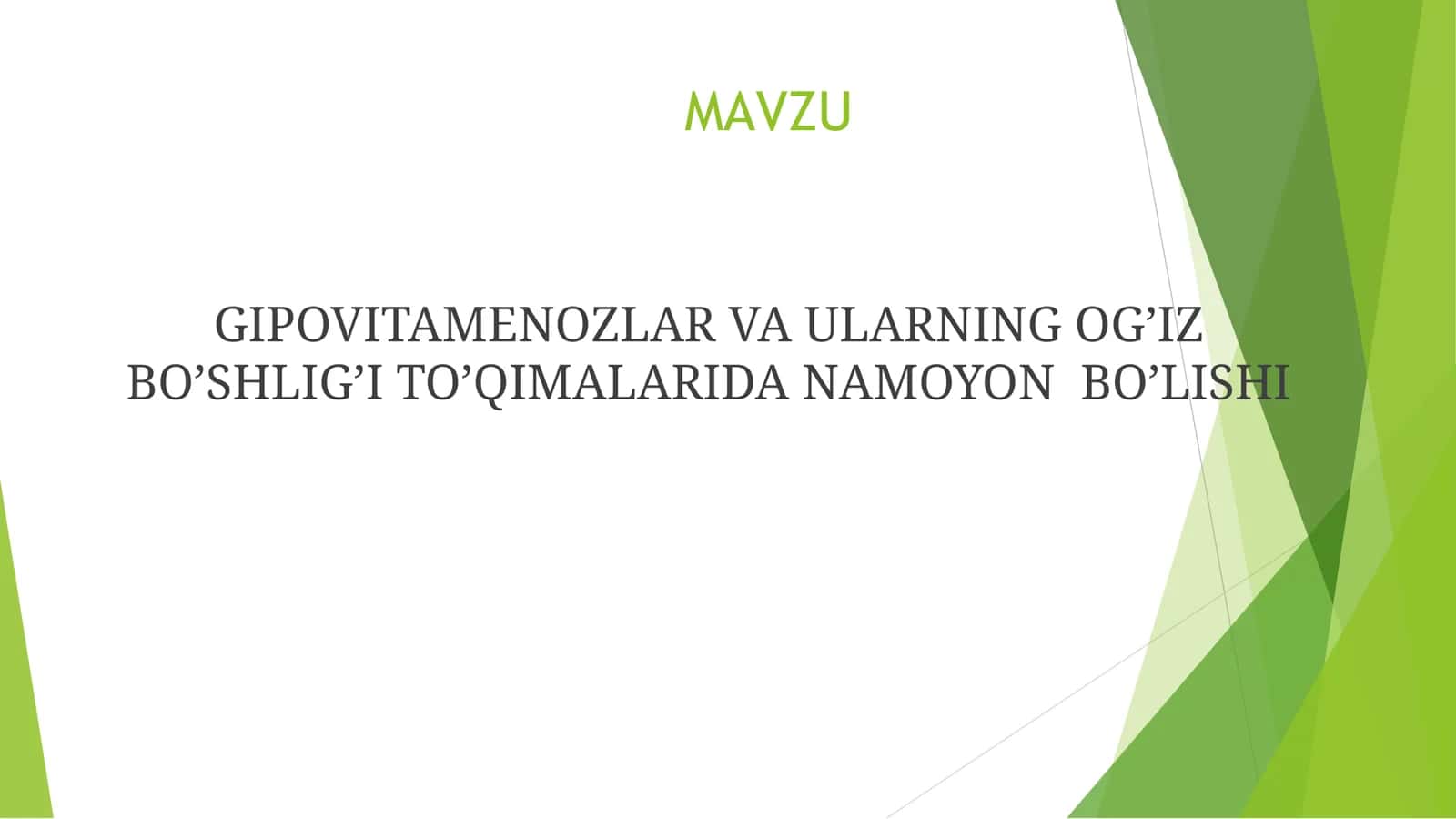 GIPOVITAMENOZLAR VA ULARNING OG’IZ BO’SHLIG’I TO’QIMALARIDA NAMOYON BO’LISHI 1
