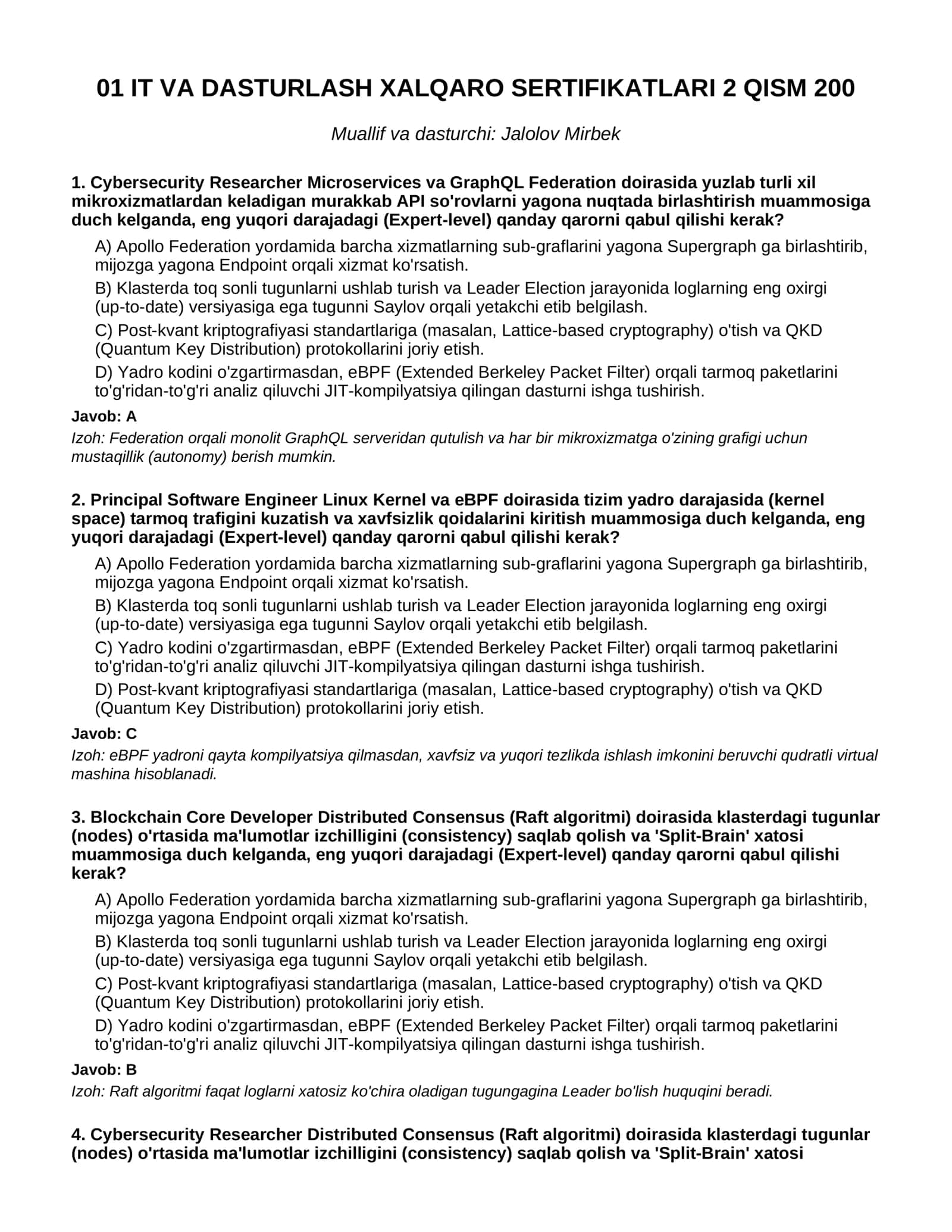 IT VA DASTURLASH XALQARO SERTIFIKATLARI 2 QISM 200 1