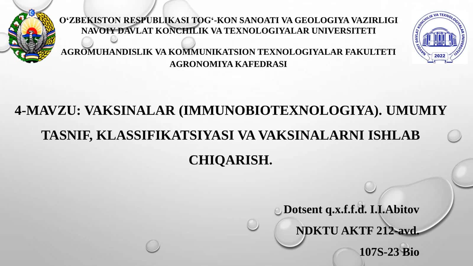 VAKSINALAR (IMMUNOBIOTEXNOLOGIYA). UMUMIY TASNIF, KLASSIFIKATSIYASI VA VAKSINALARNI ISHLAB CHIQARISH 1