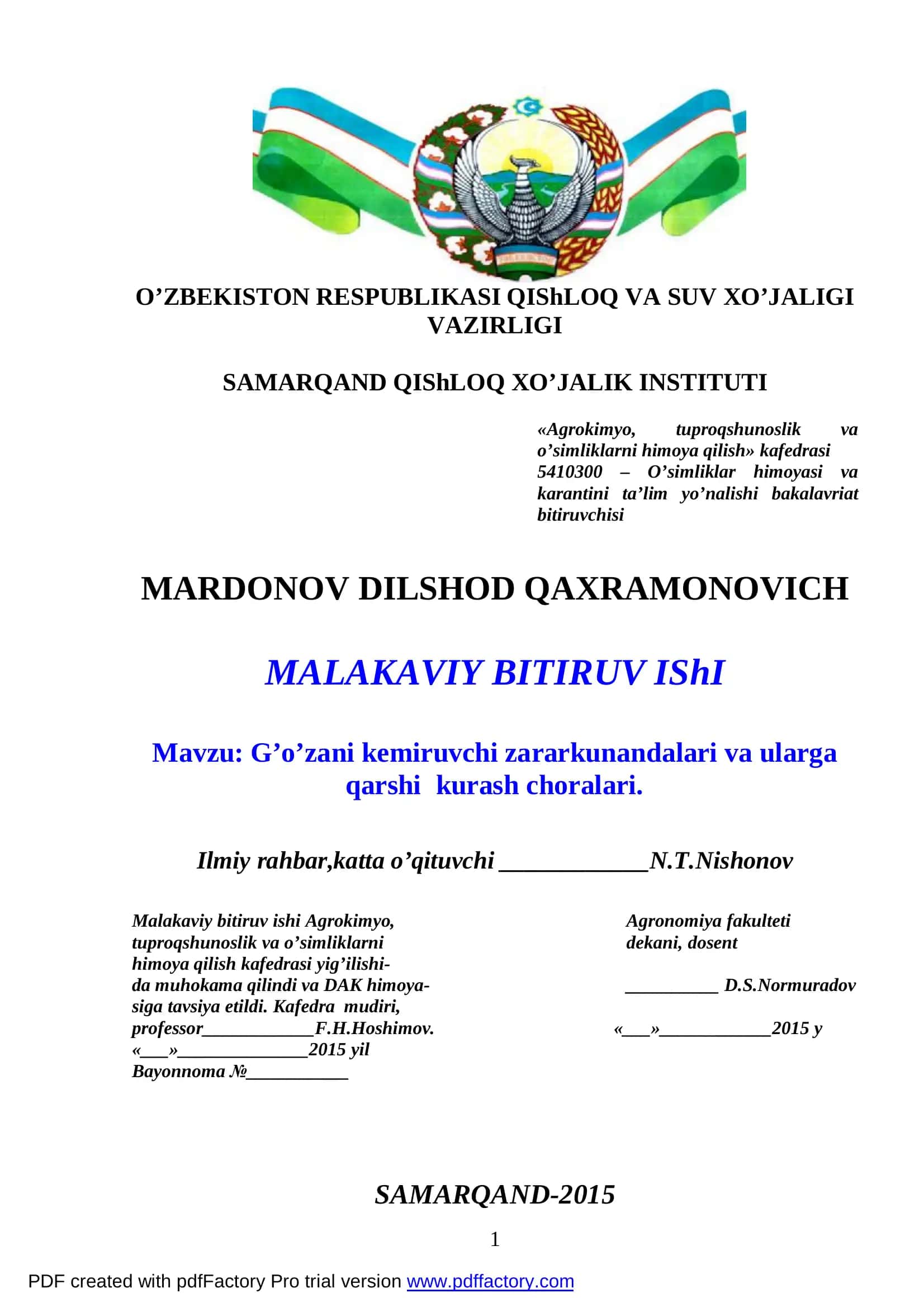 G’o’zani kemiruvchi zararkunandalari va ularga qarshi kurash choralari 1