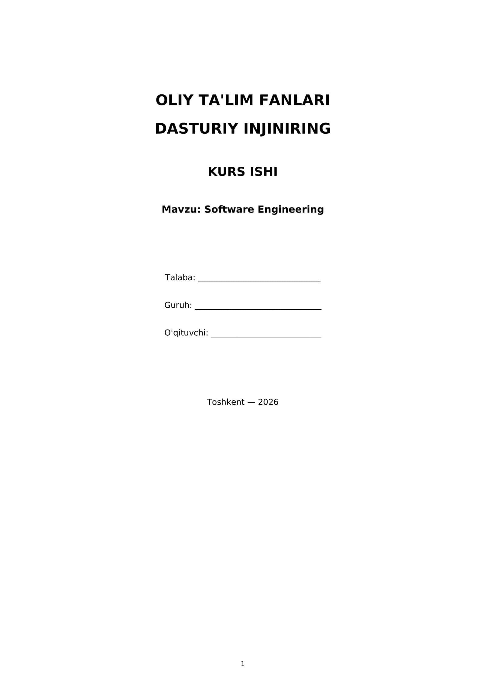 Software Engineering Course 1