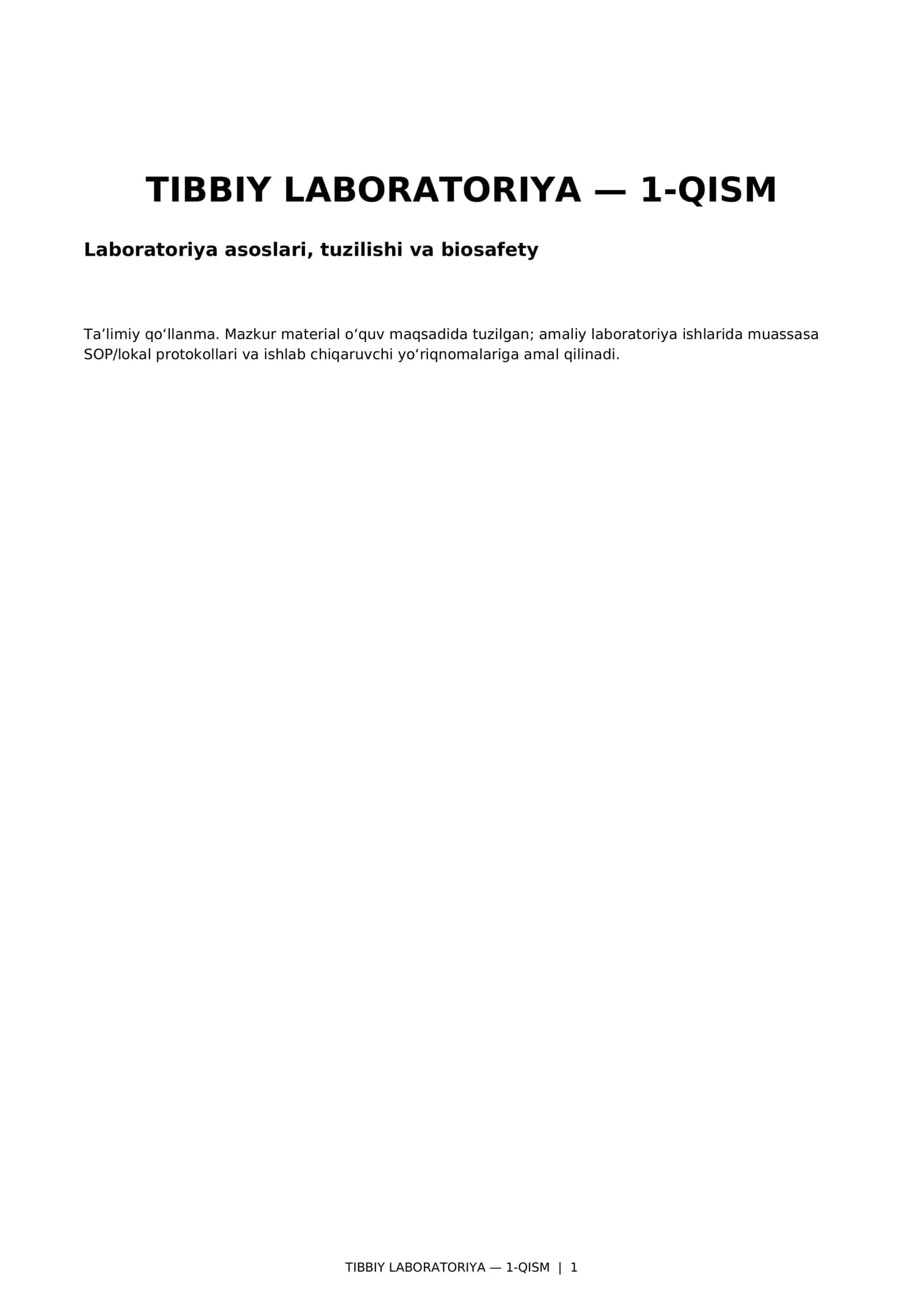 Tibbiy labaratoriya asoslari 1- qism#Tibbiyot #TibbiyLaboratoriya #Laboratoriya #LaboratoriyaAsoslari #TibbiyDiagnostika #Gematologiya #Biokimyo #Mikrobiologiya #Biosafety #LaboratoriyaXavfsizligi #TibbiyotTalabalari #OquvQollanma #Amaliyot #Tibbiyot #Meditsina #Tibbiyot #TibbiyLaboratoriya #Laboratoriya #LaboratoriyaAsoslari #TibbiyDiagnostika #Gematologiya #Biokimyo #Mikrobiologiya #Biosafety #LaboratoriyaXavfsizligi #TibbiyotTalabalari #OquvQollanma #Amaliyot #Tibbiyot #Meditsina 1