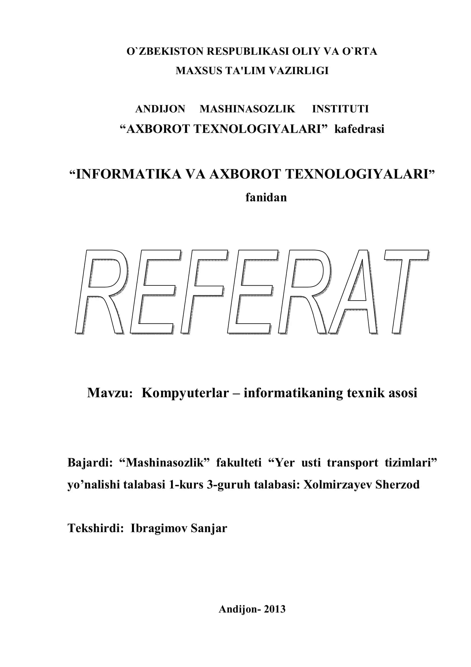 Kompyuterlar – informatikaning texnik asosi 1
