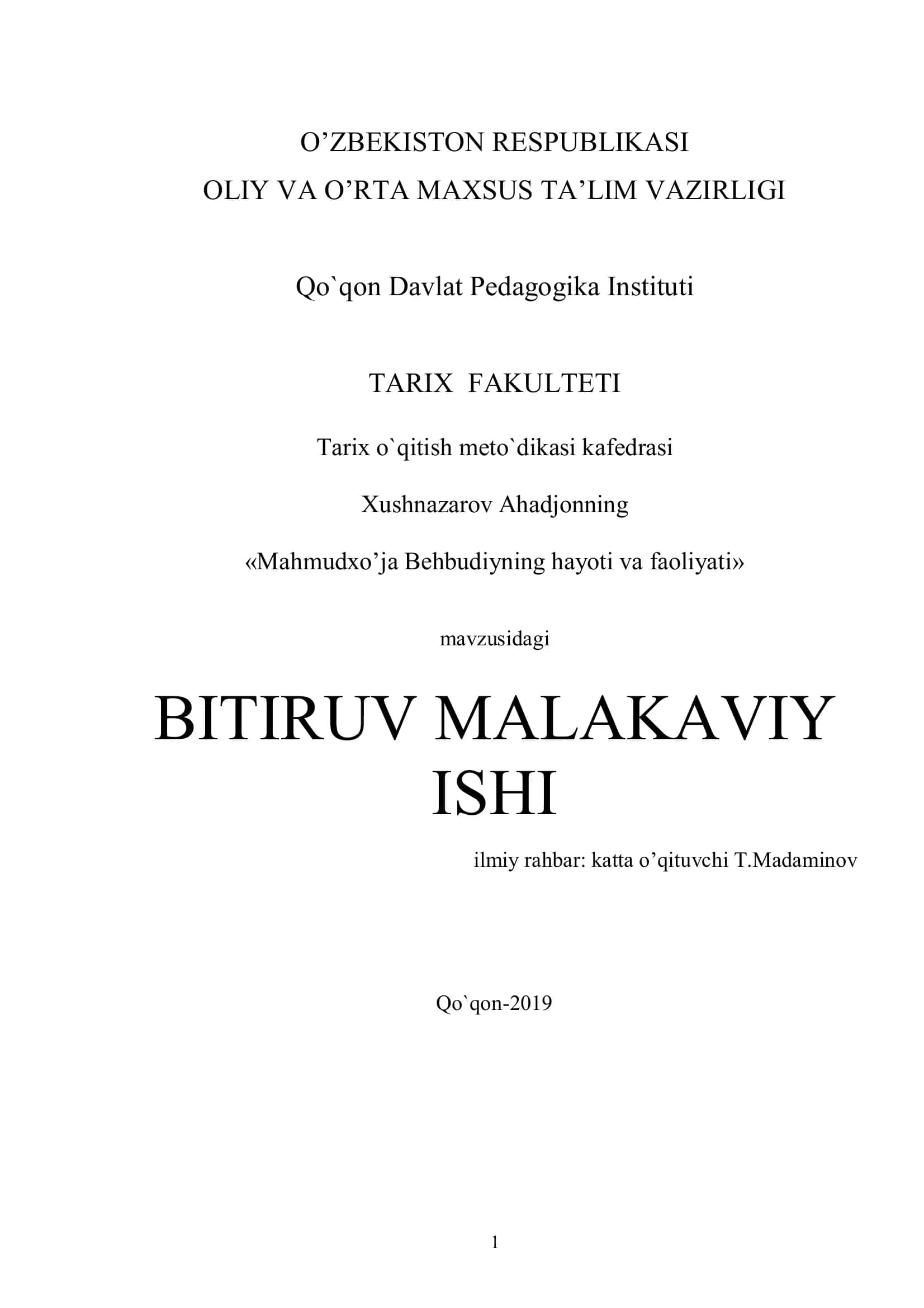 Mahmudxo’ja Behbudiyning hayoti va faoliyati 1