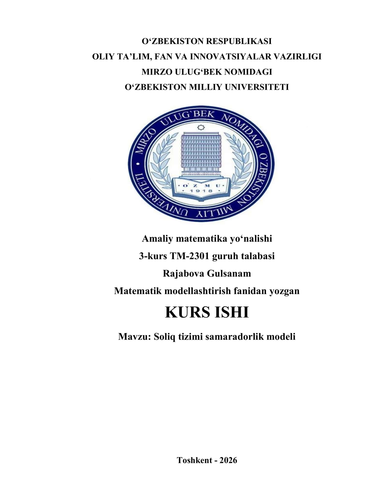 Soliq tizimi samaradorlik modeli 1