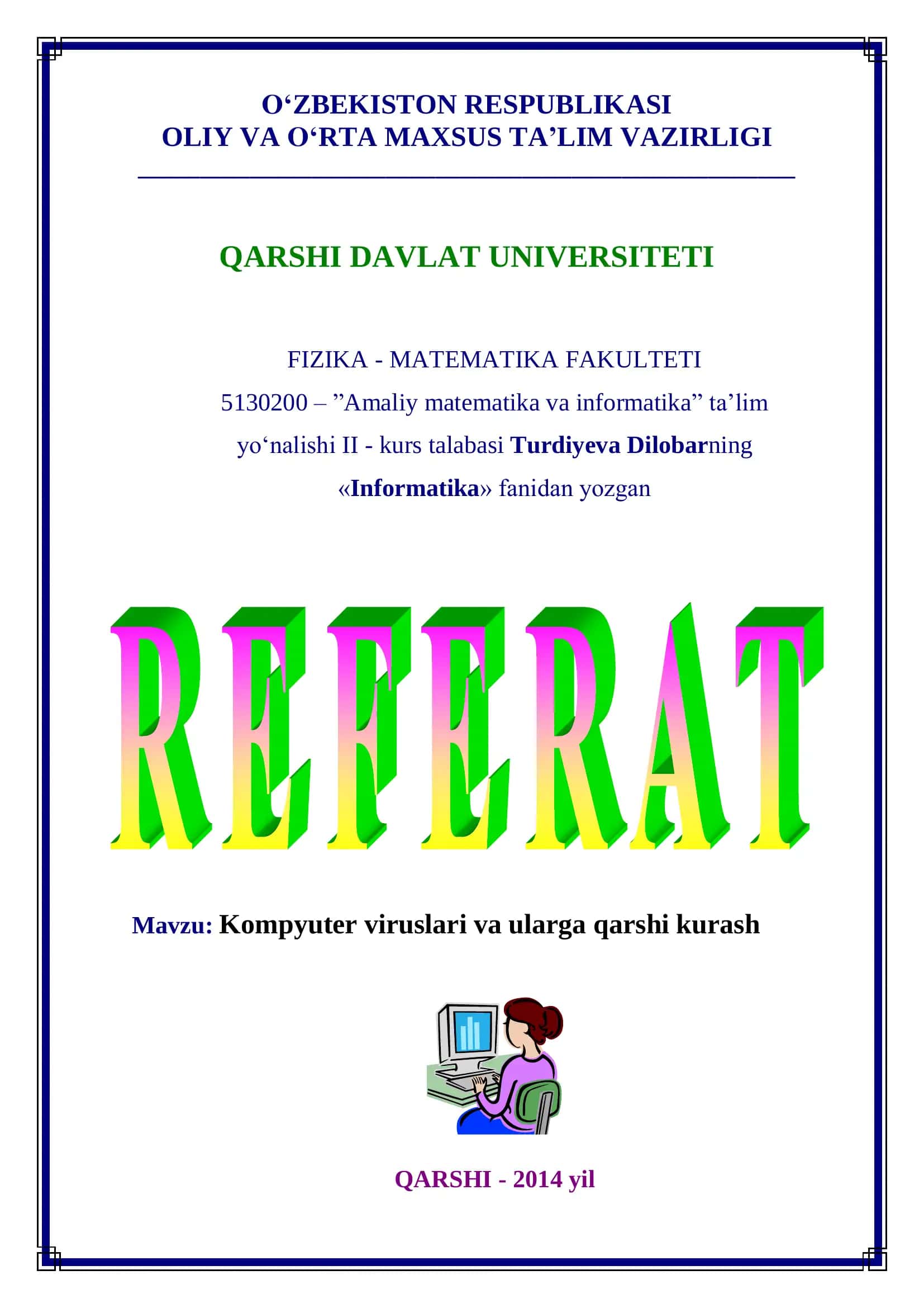 Kompyuter viruslari va ularga qarshi kurash 1