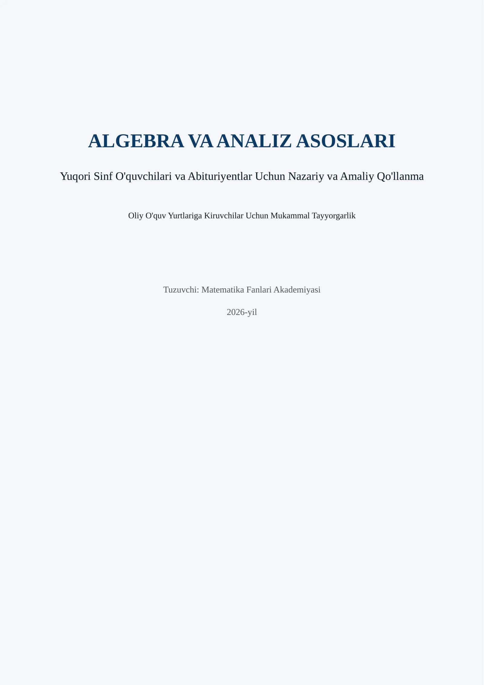 ALGEBRA VA ANALIZ ASOSLARI 1