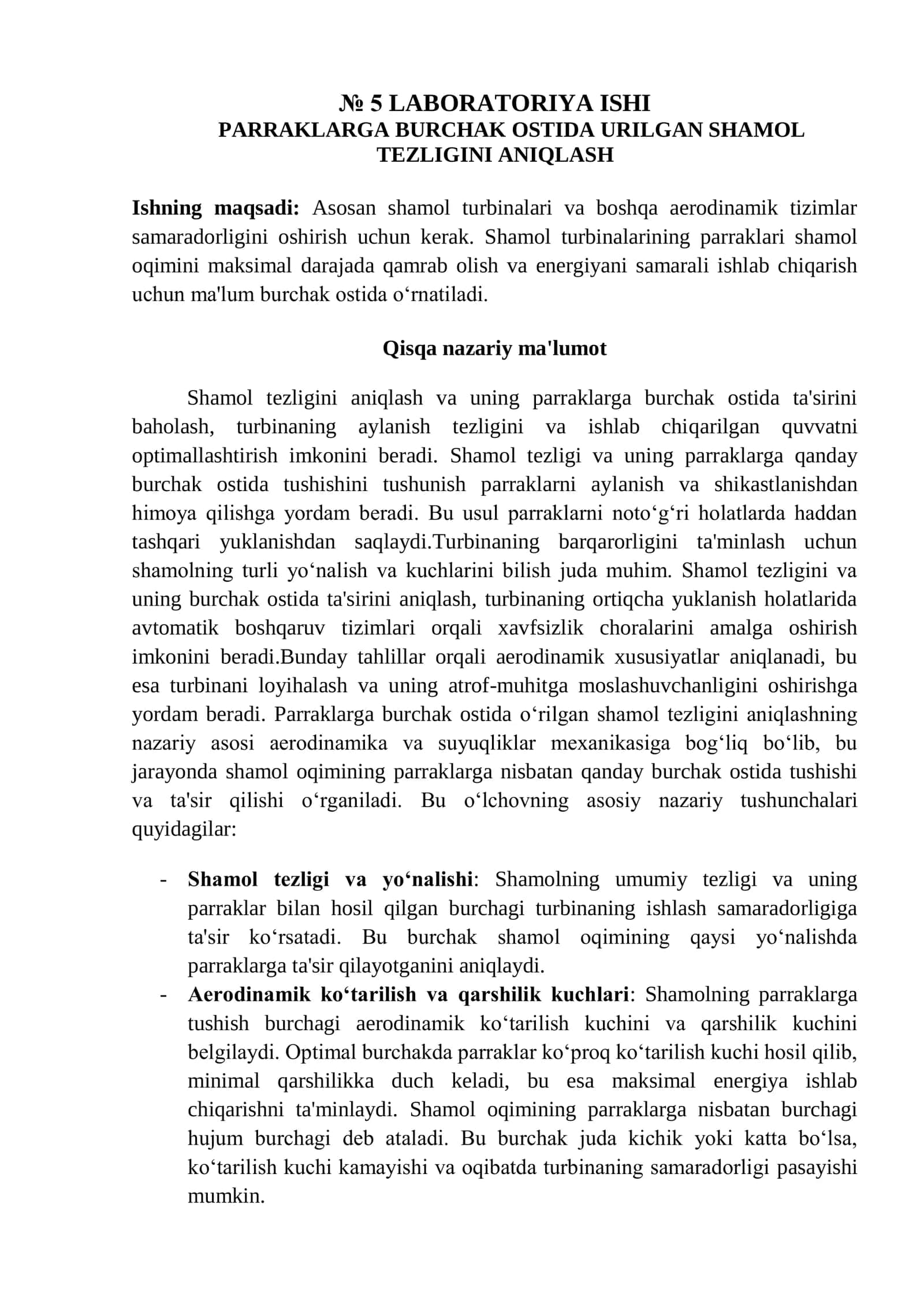 PARRAKLARGA BURCHAK OSTIDA URILGAN SHAMOL TEZLIGINI ANIQLASH 1