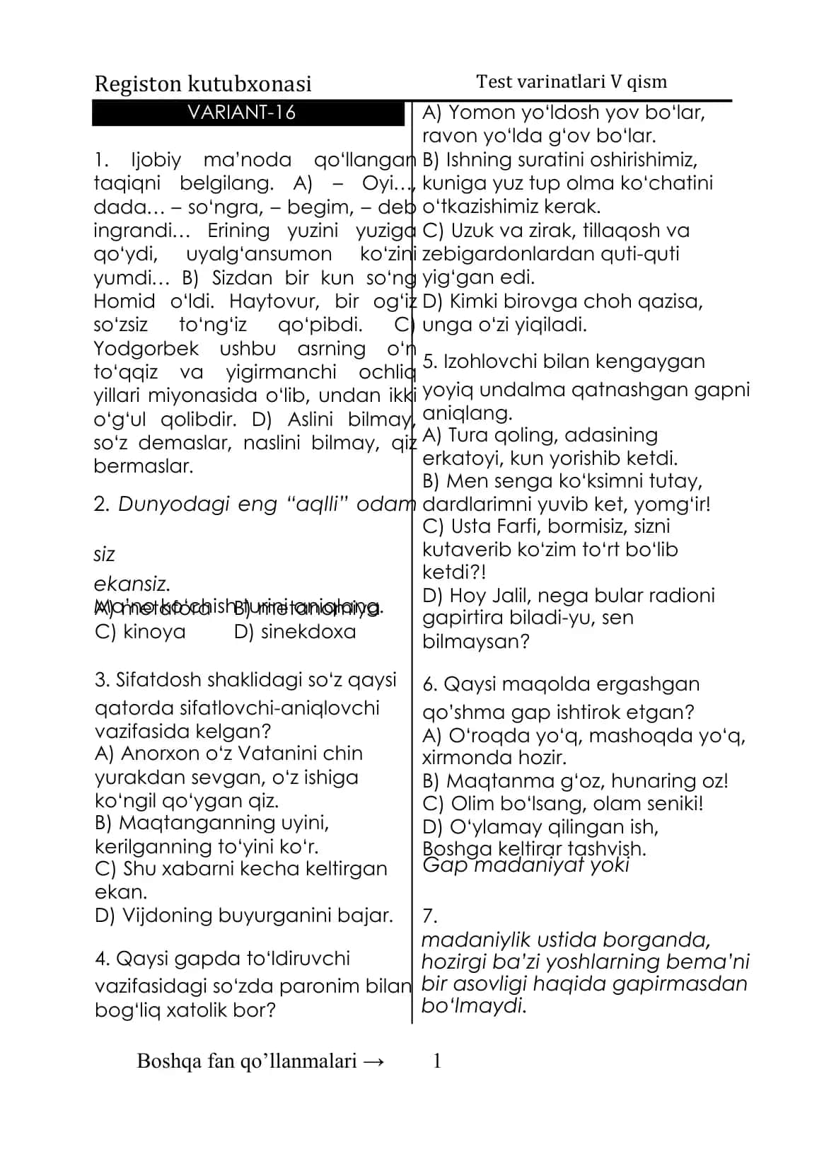 Test varinatlari V qism 1