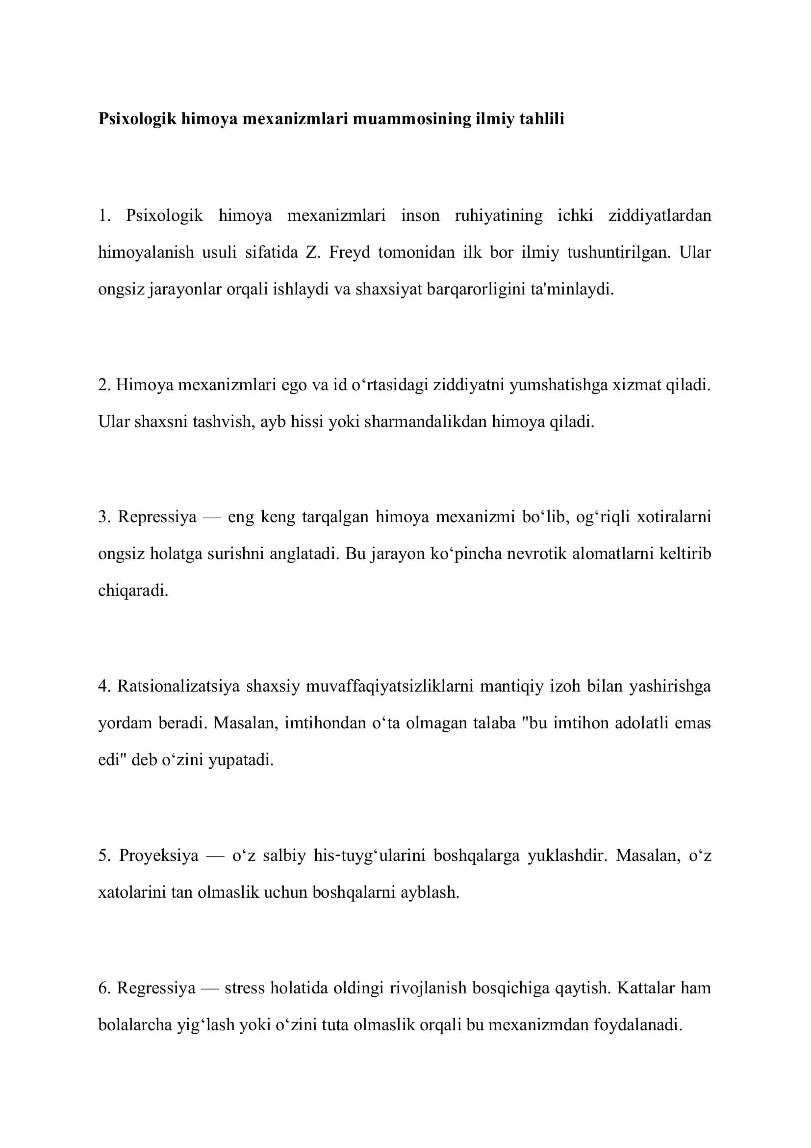Psixologik himoya mexanizmlari muammosining ilmiy tahlili 1