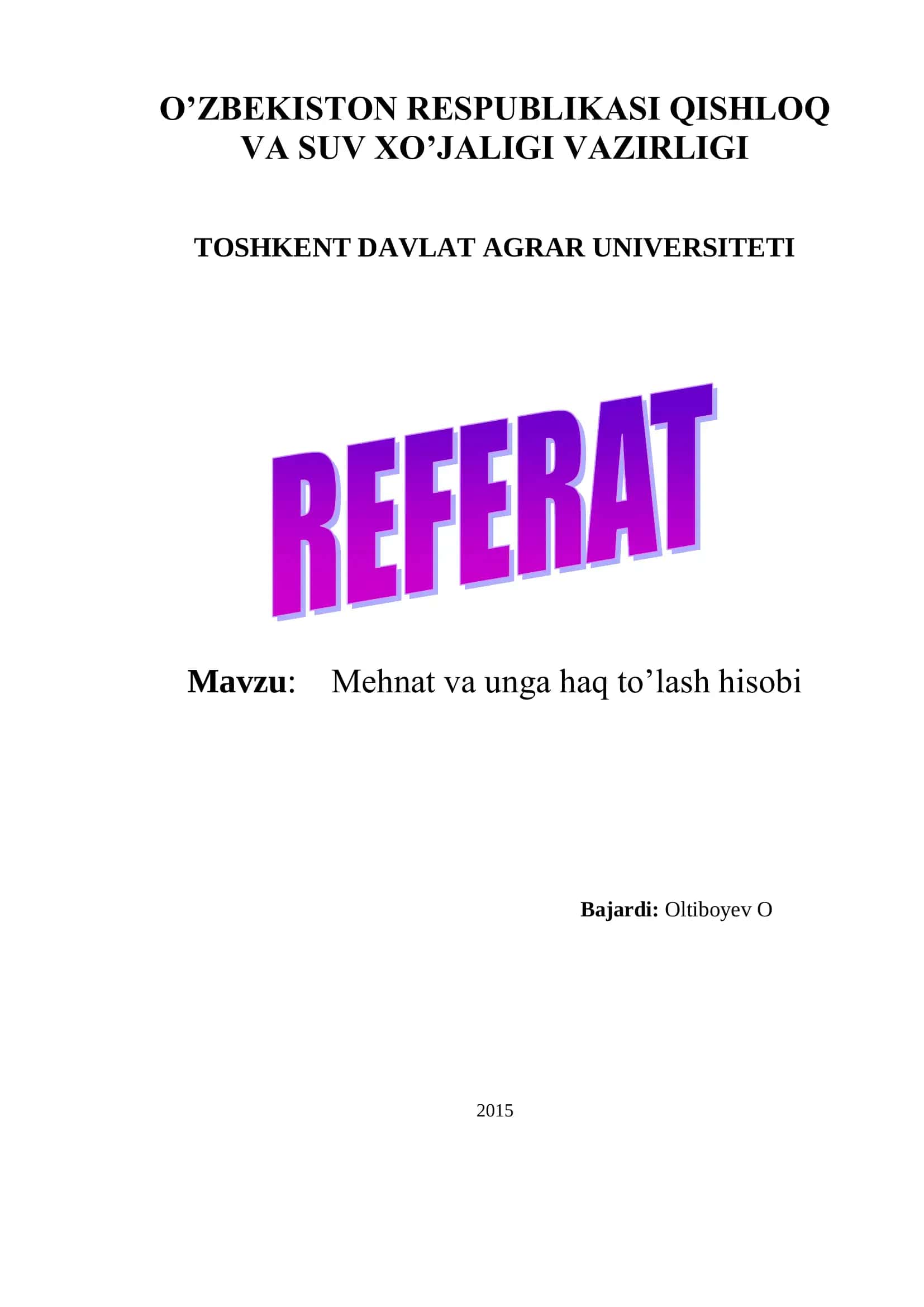 Mehnat va unga haq to’lash hisobi 1