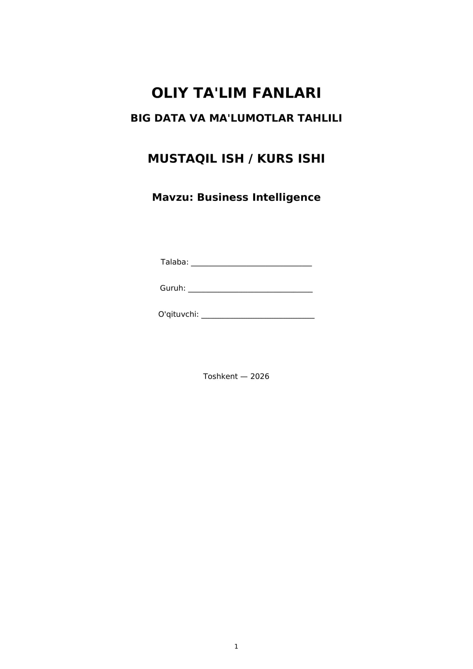 BIG DATA VA MA'LUMOTLAR TAHLILI 1
