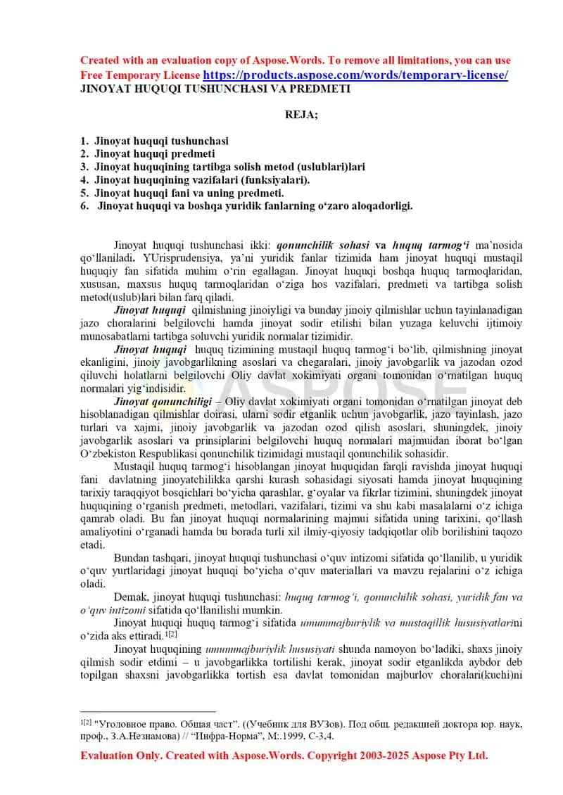 Jinoiyat huquqi tushunchasi va predmeti 1