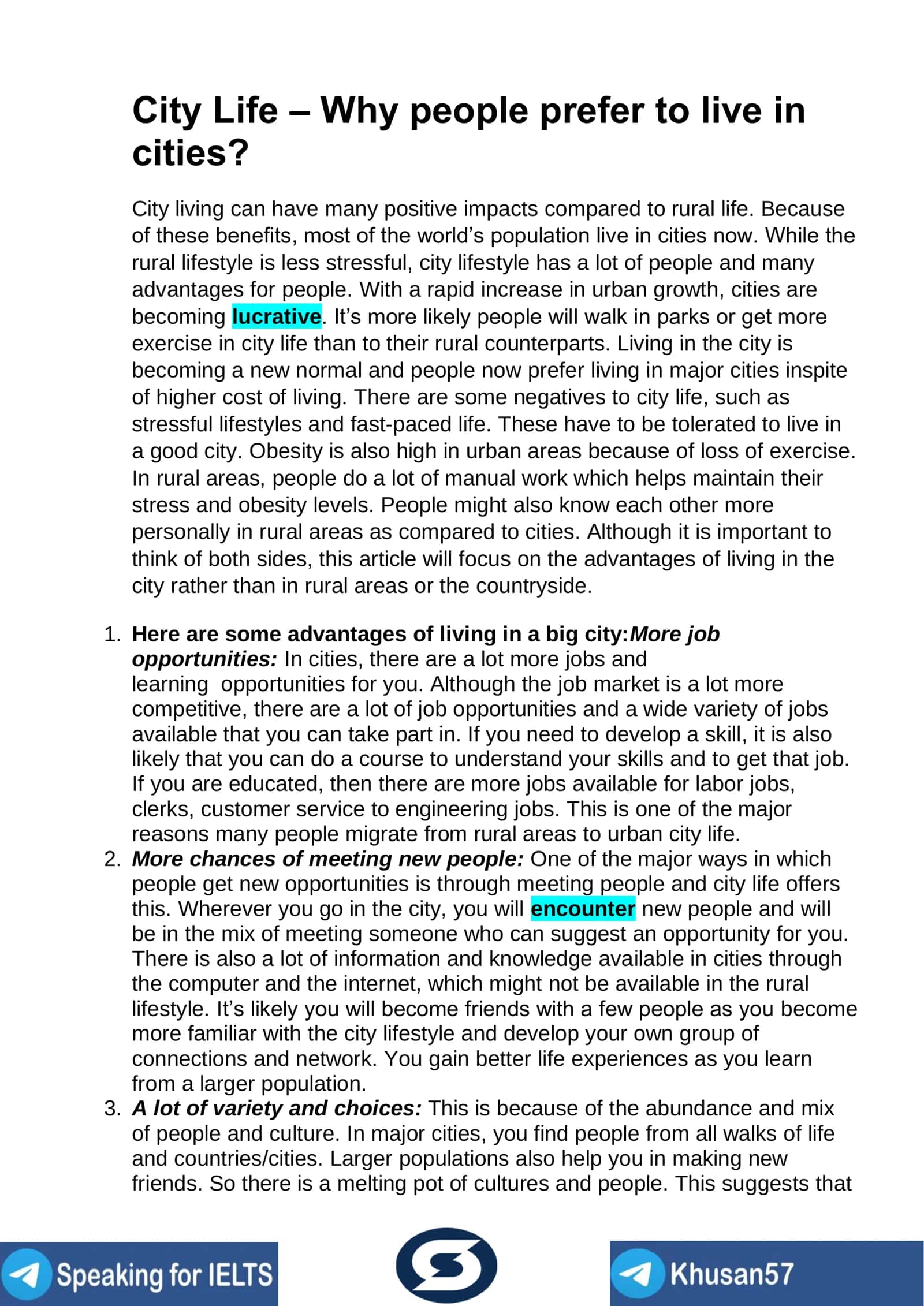 City Life – Why people prefer to live in cities? 1
