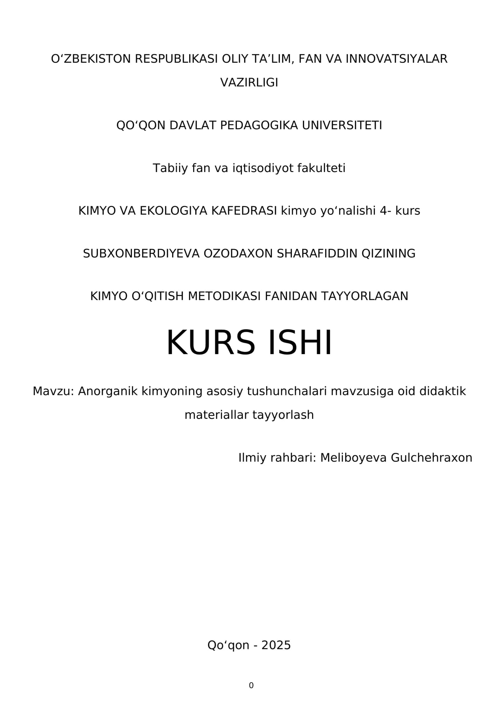 Anorganik kimyoning asosiy tushunchalari tayyorlash 1