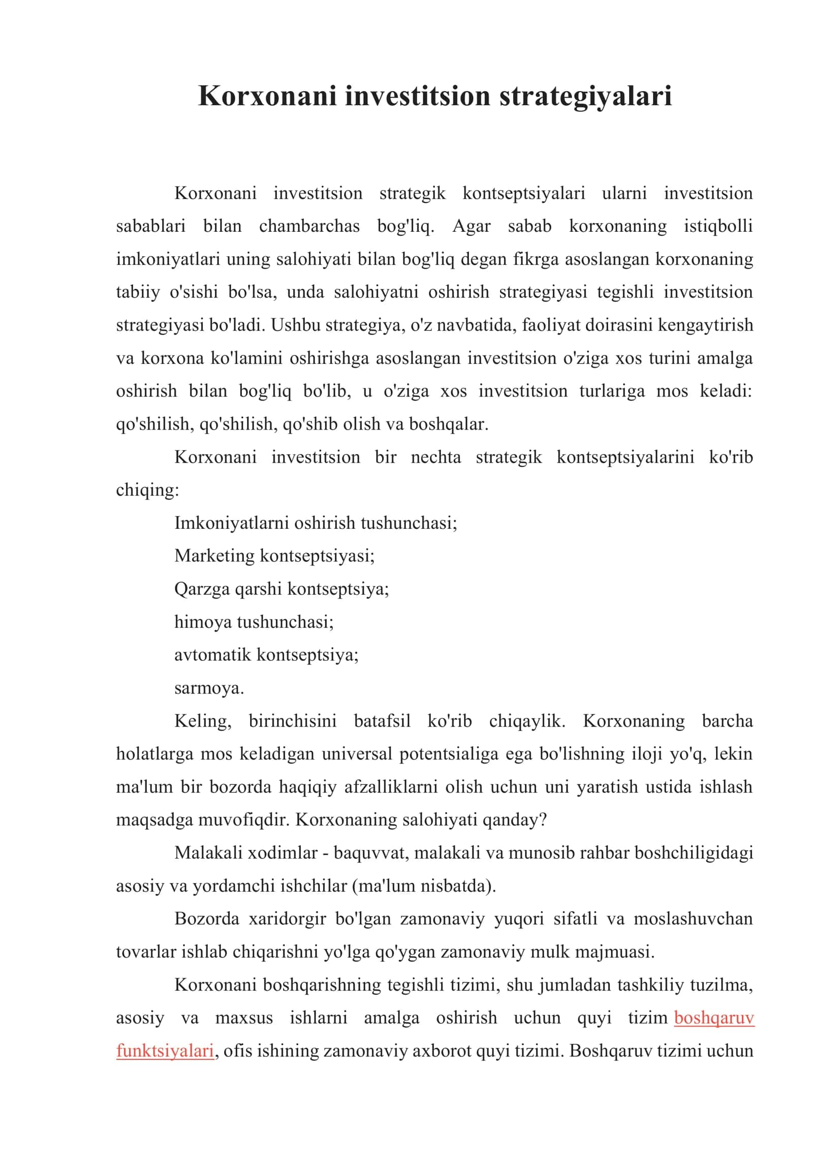 Korxonani investitsion strategiyalari 1