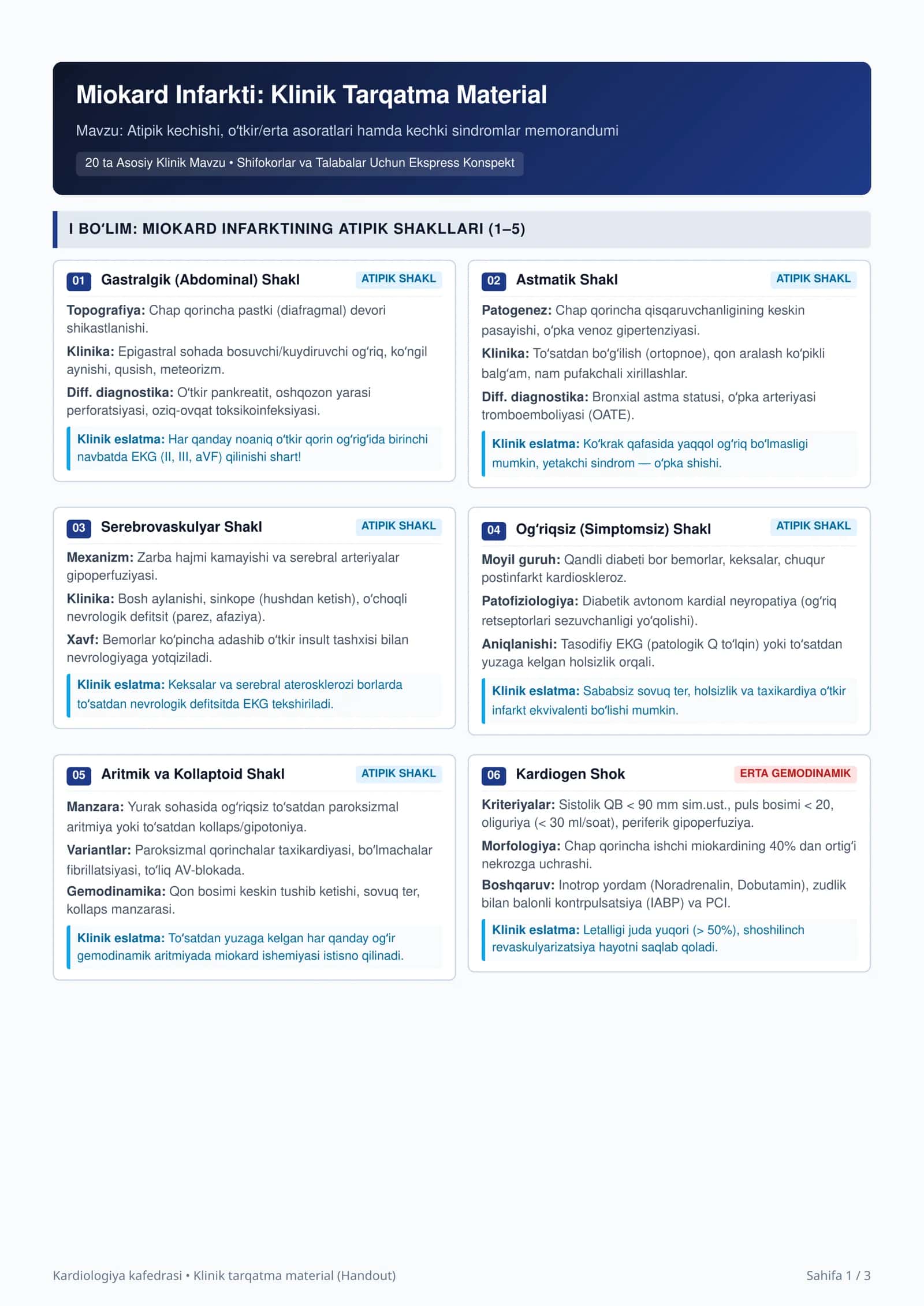 Miokard Infarkti: Klinik Tarqatma Material 1