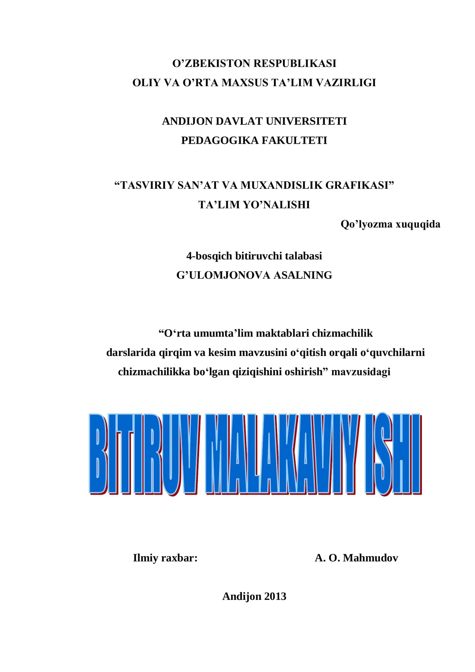 TASVIRIY SAN’AT VA MUXANDISLIK GRAFIKASI 1