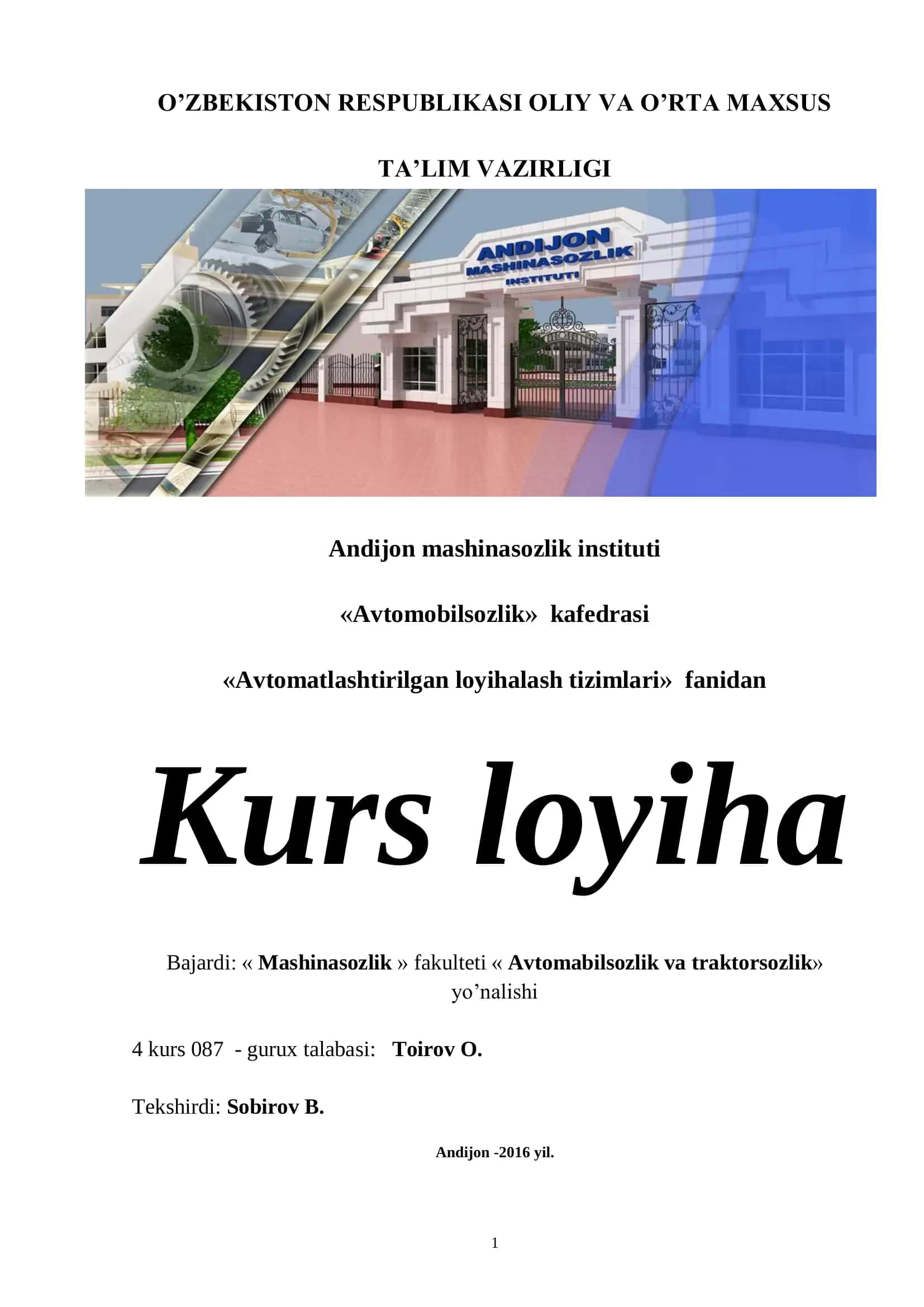 Avtomatlashtirilgan loyihalash tizimlari 1