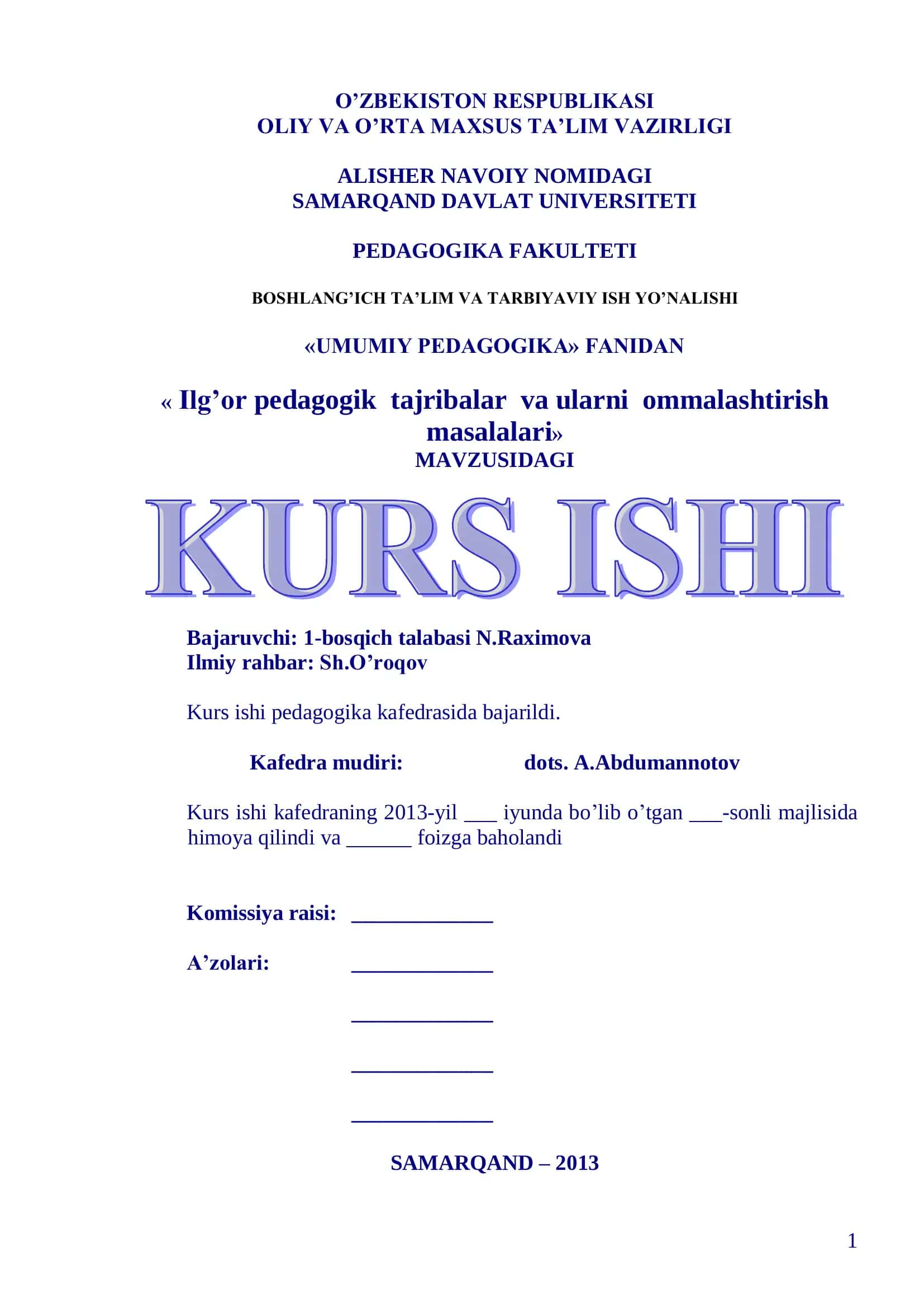 Ilg’or pedagogik tajribalar va ularni ommalashtirish masalalari 1