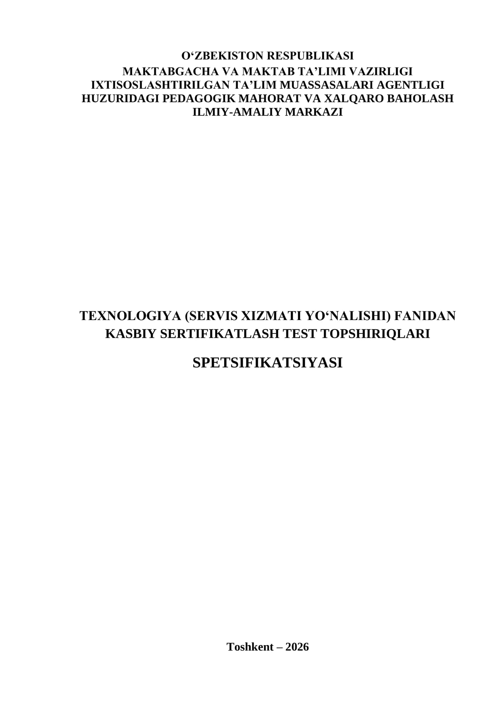 KASBIY SERTIFIKATLASH TEST TOPSHIRIQLARI 1