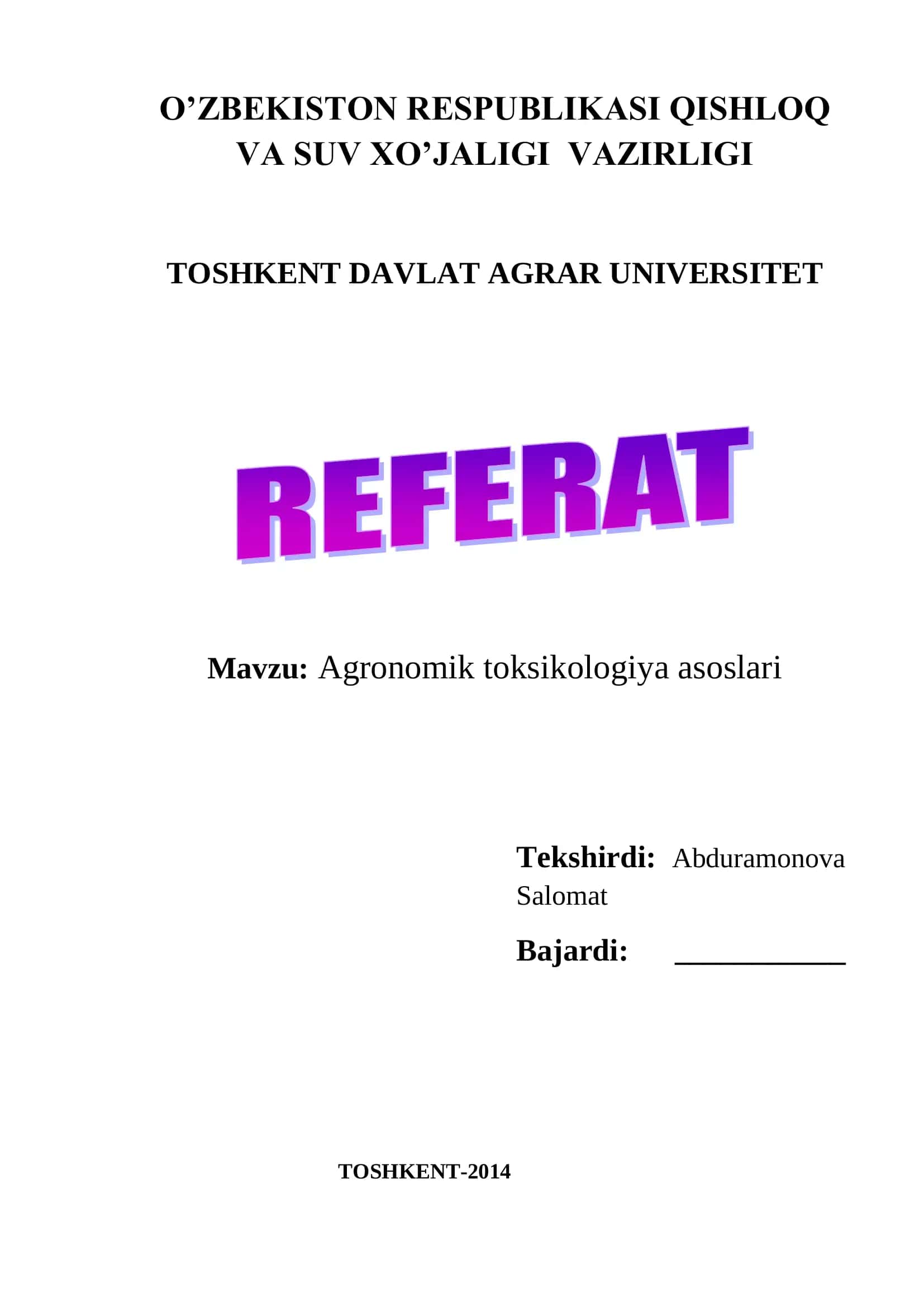 Agronomik toksikologiya asoslari 1