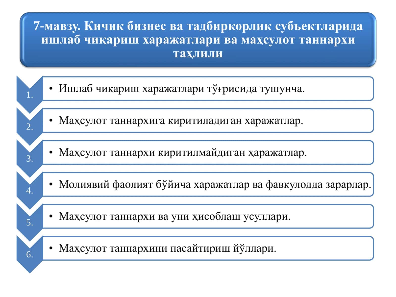 Кичик бизнес ва тадбиркорлик субъектларида ишлаб чиқариш харажатлари ва маҳсулот таннархи таҳлили 1