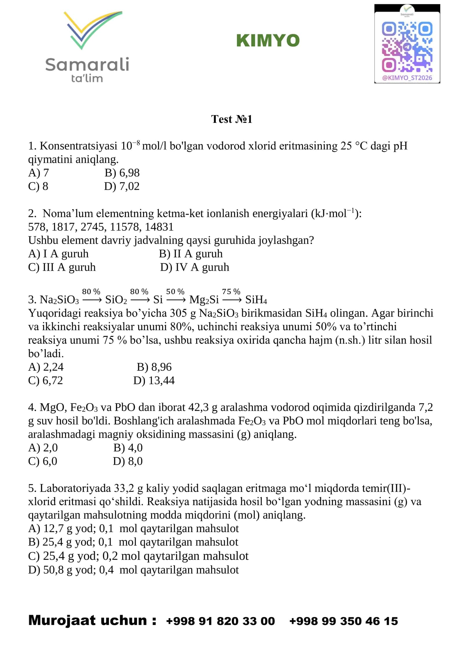 KIMYOdan Milliy sertifikatga tayyorlanuvchilar uchun MAXSUS qo'llanma 1