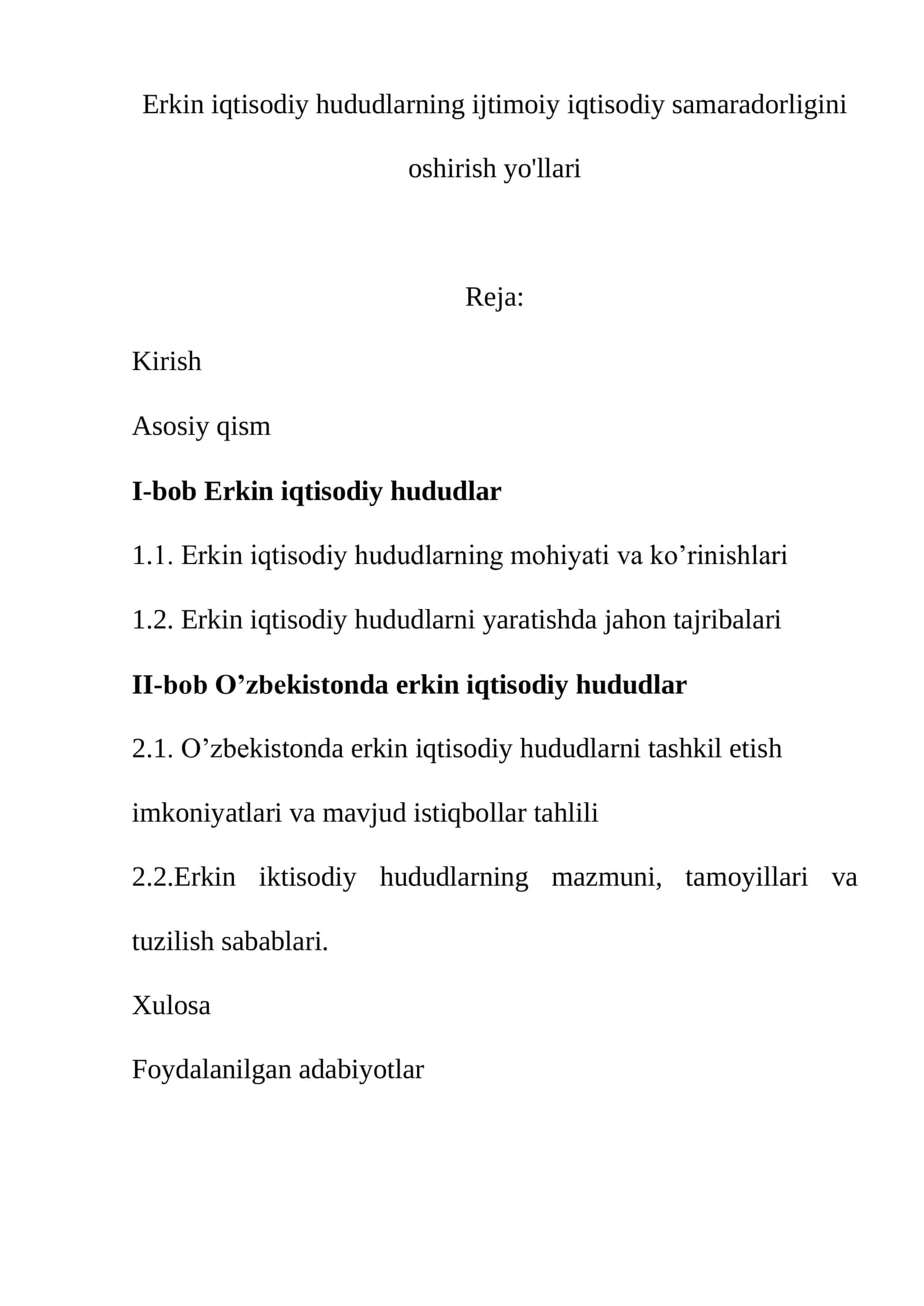 Erkin Iqtisodiy Hududlarning Ijtimoiy Iqtisodiy Samaradorligini Oshirish Yo'llari 1