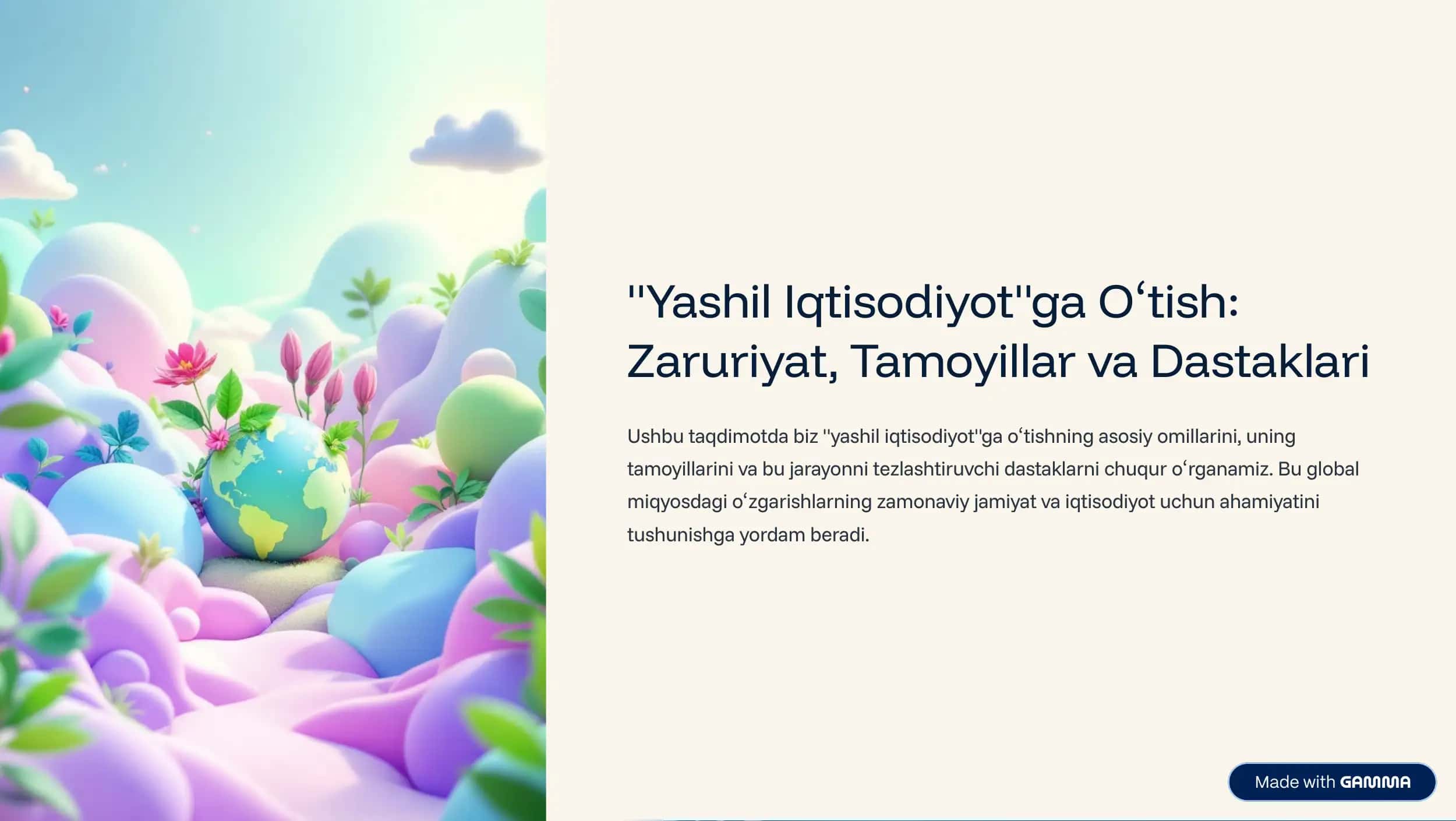 Yashil Iqtisodiyotga O»tish: Zaruriyat, Tamoyillar va Dastaklari 1