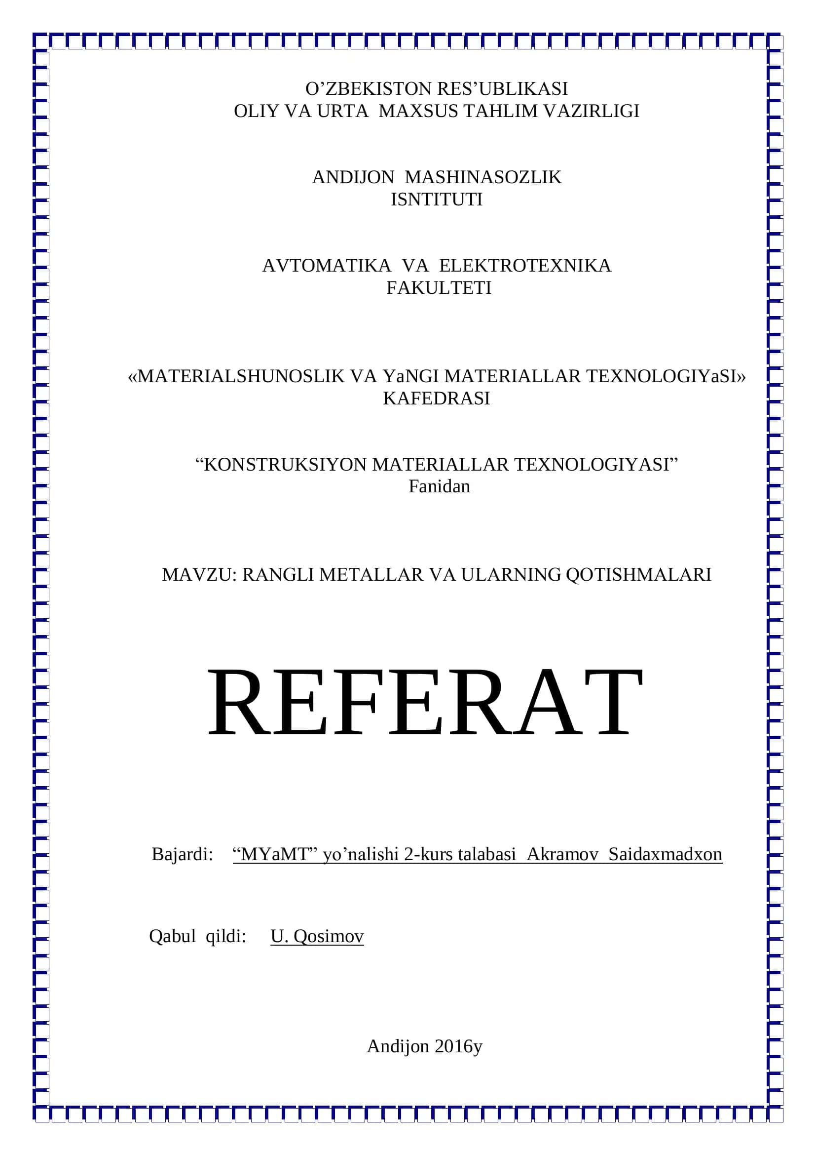 RANGLI METALLAR VA ULARNING QОTISHMALARI 1