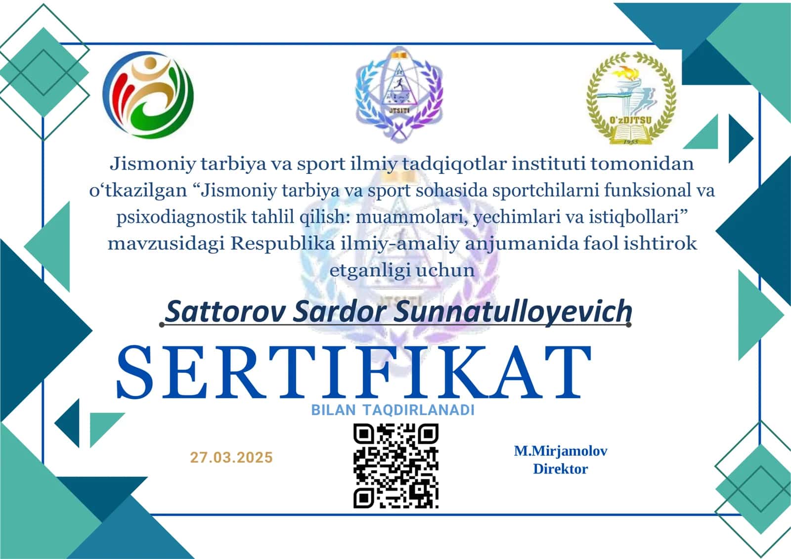 Jismoniy tarbiya va sport sohasida sportchilarni funksional va psixodiagnostik tahlil qilish: muammolari, yechimlari va istiqbollari 1