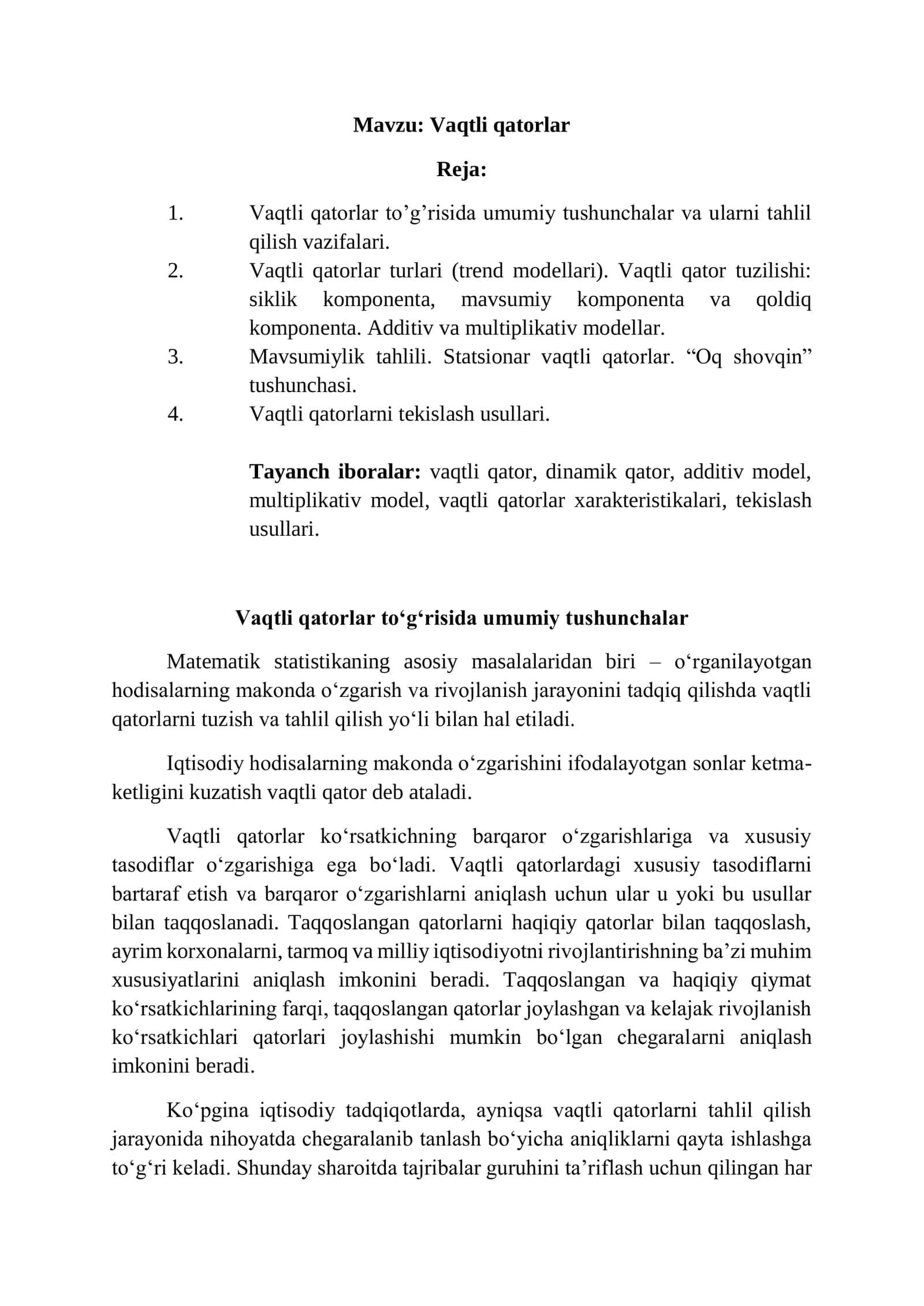 Vaqtli qatorlar 1