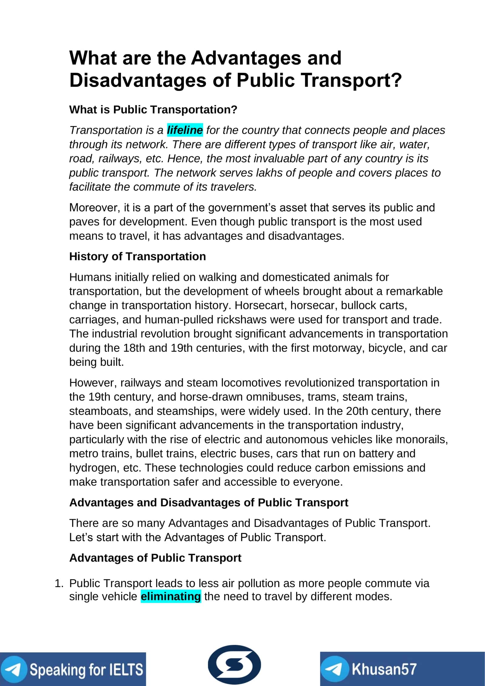 Advantages and Disadvantages of Public Transport 1