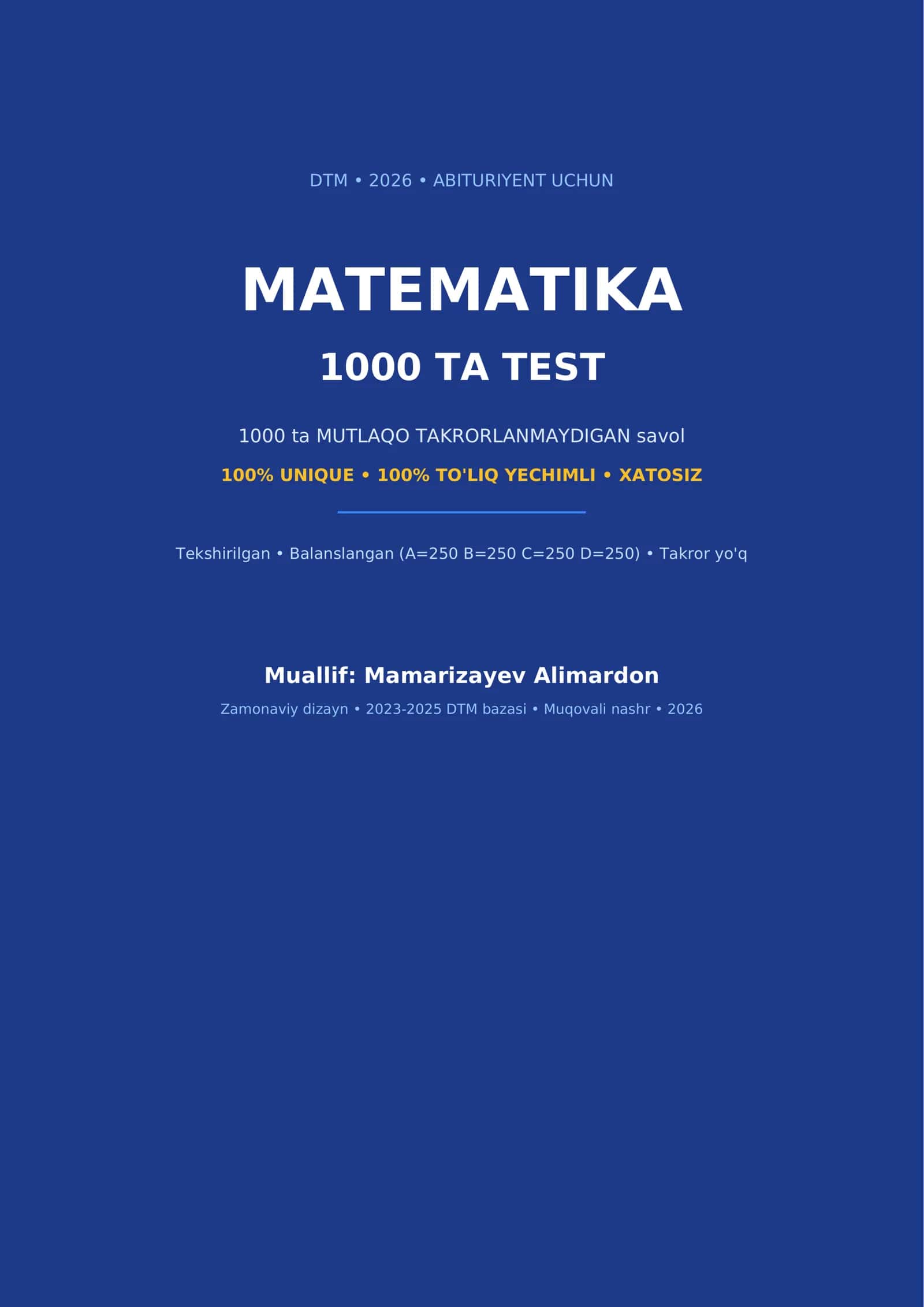 DTM Matematikadan 1000 ta testlar to'plami 1