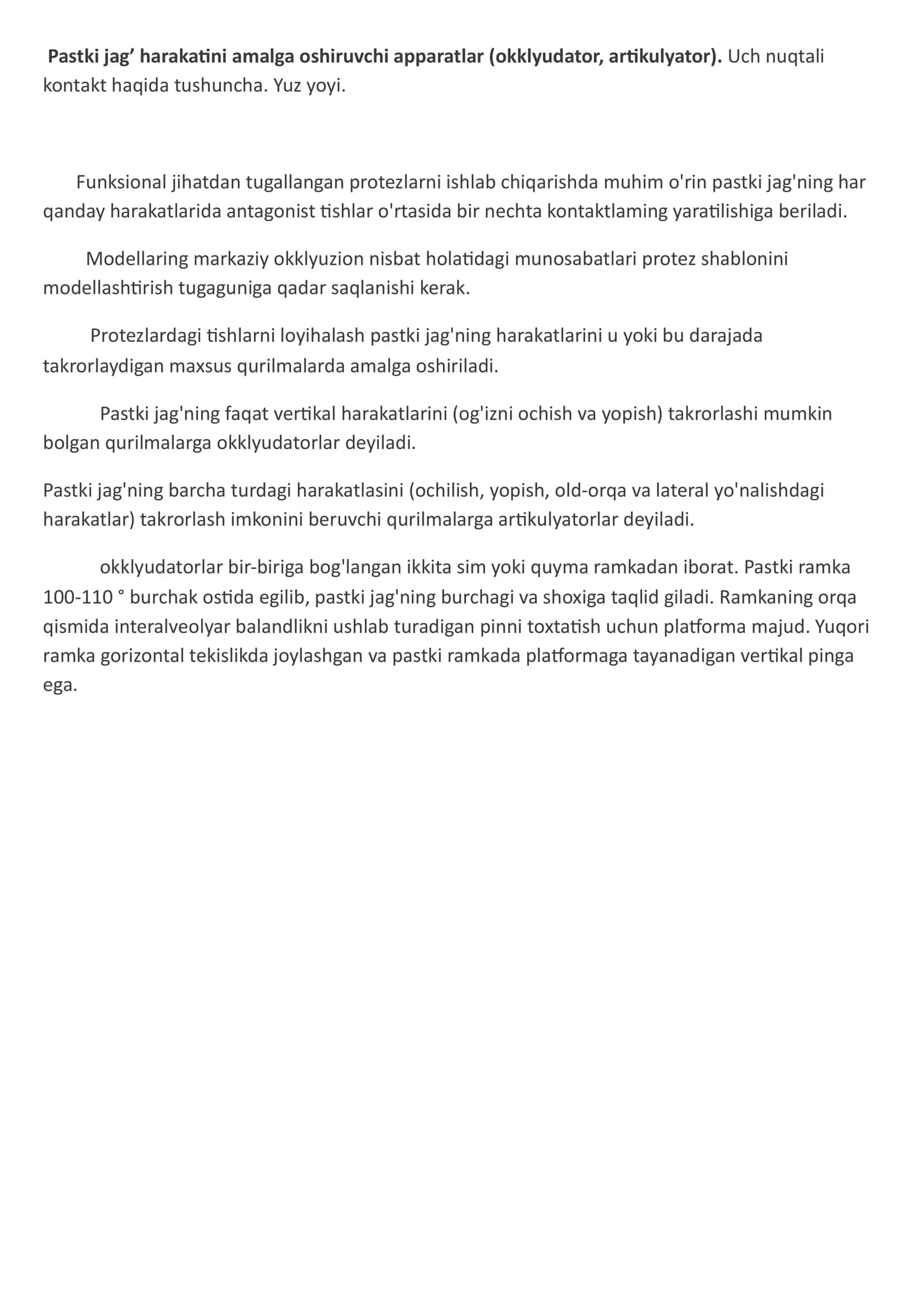 Pastki jagʻ harakatini amalga oshiruvchi qurilmalar. Uch nuqtali kontakt haqida maʼlumot 1