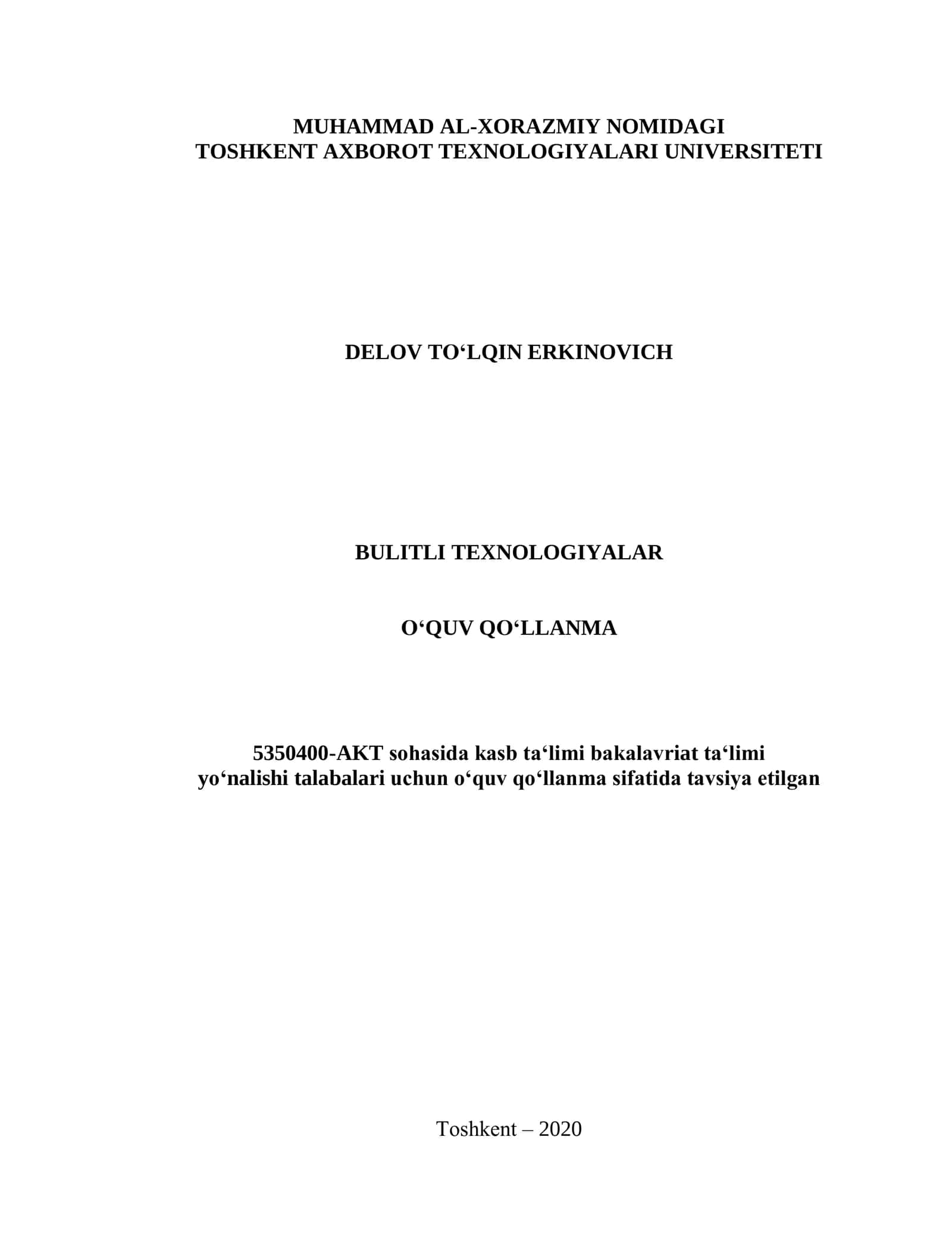 BULITLI TEXNOLOGIYALAR O‘QUV QO‘LLANMA 1