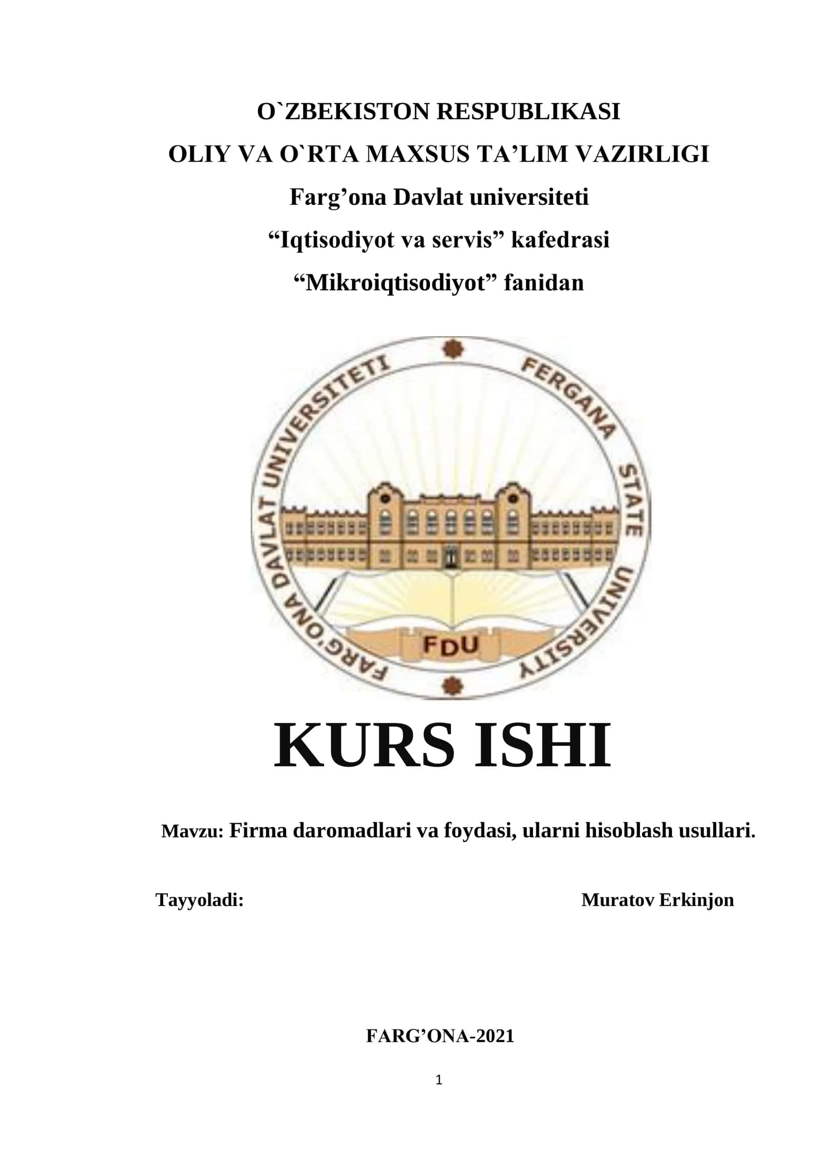 Firma daromadlari va foydasi, ularni hisoblash usullari 1