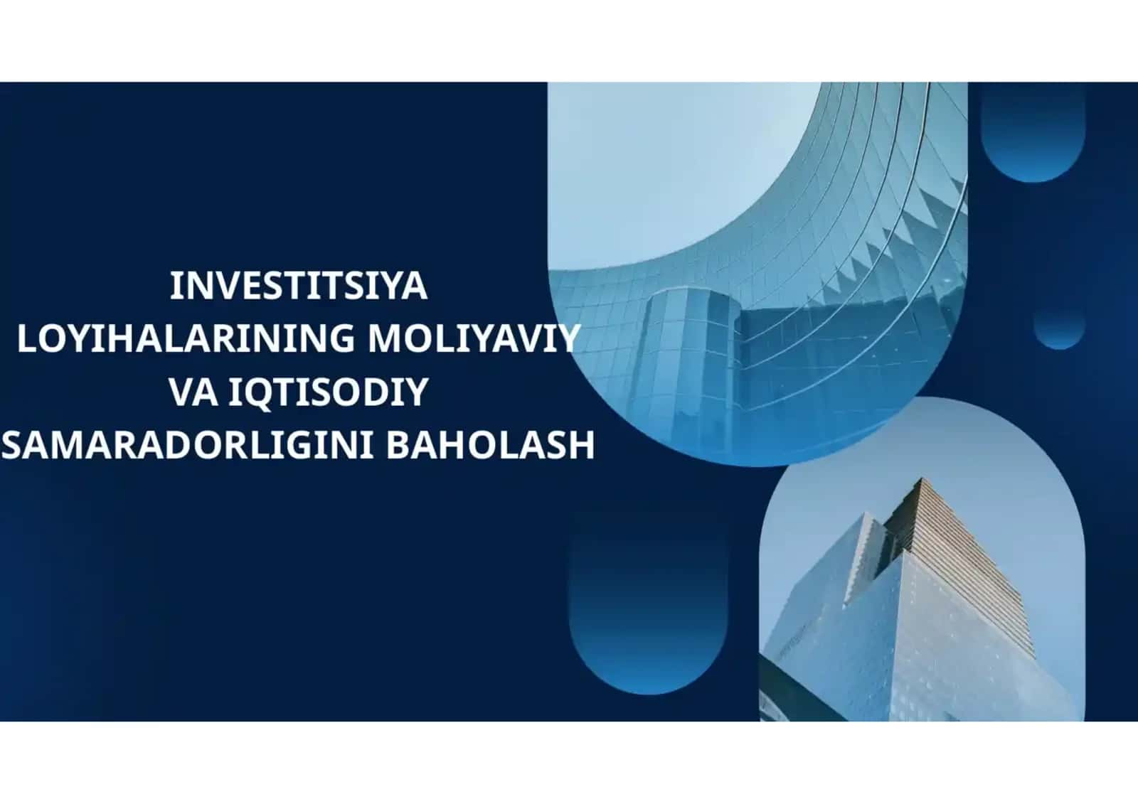 INVESTITSIYA LOYIHALARINING MOLIYAVIY VA IQTISODIY SAMARADORLIGINI BAHOLASH 1