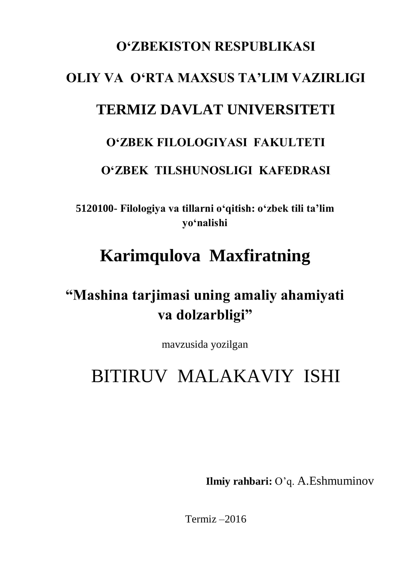 Mashina tarjimasi uning amaliy ahamiyati va dolzarbligi 1