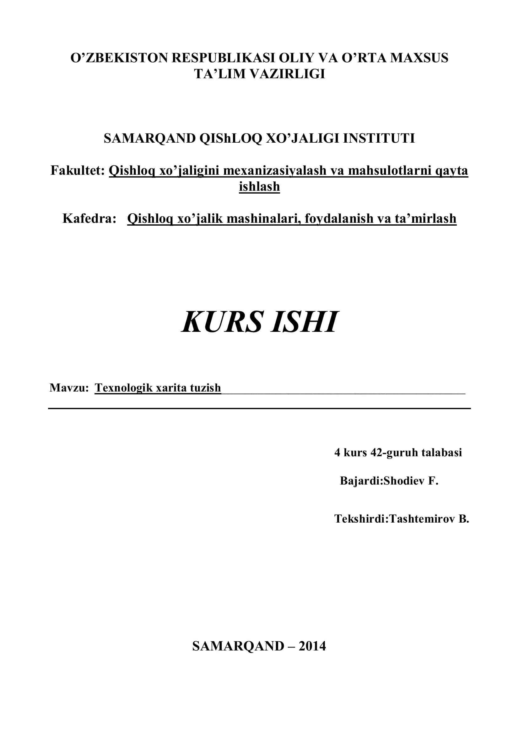 Texnologik xarita tuzish 1