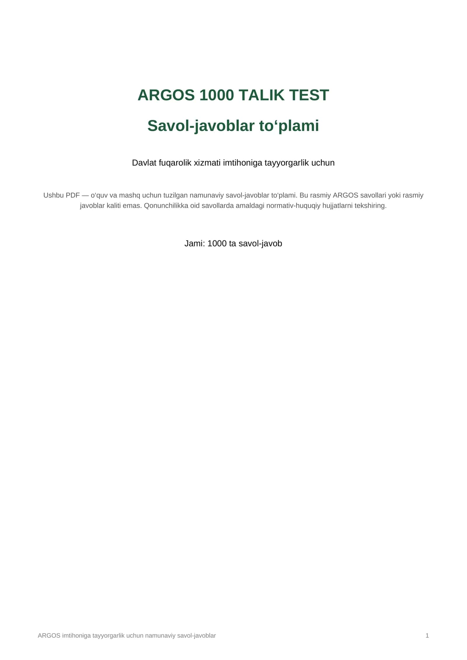 ARGOS imtihoniga tayyorgarlik uchun  savol-javoblar 1