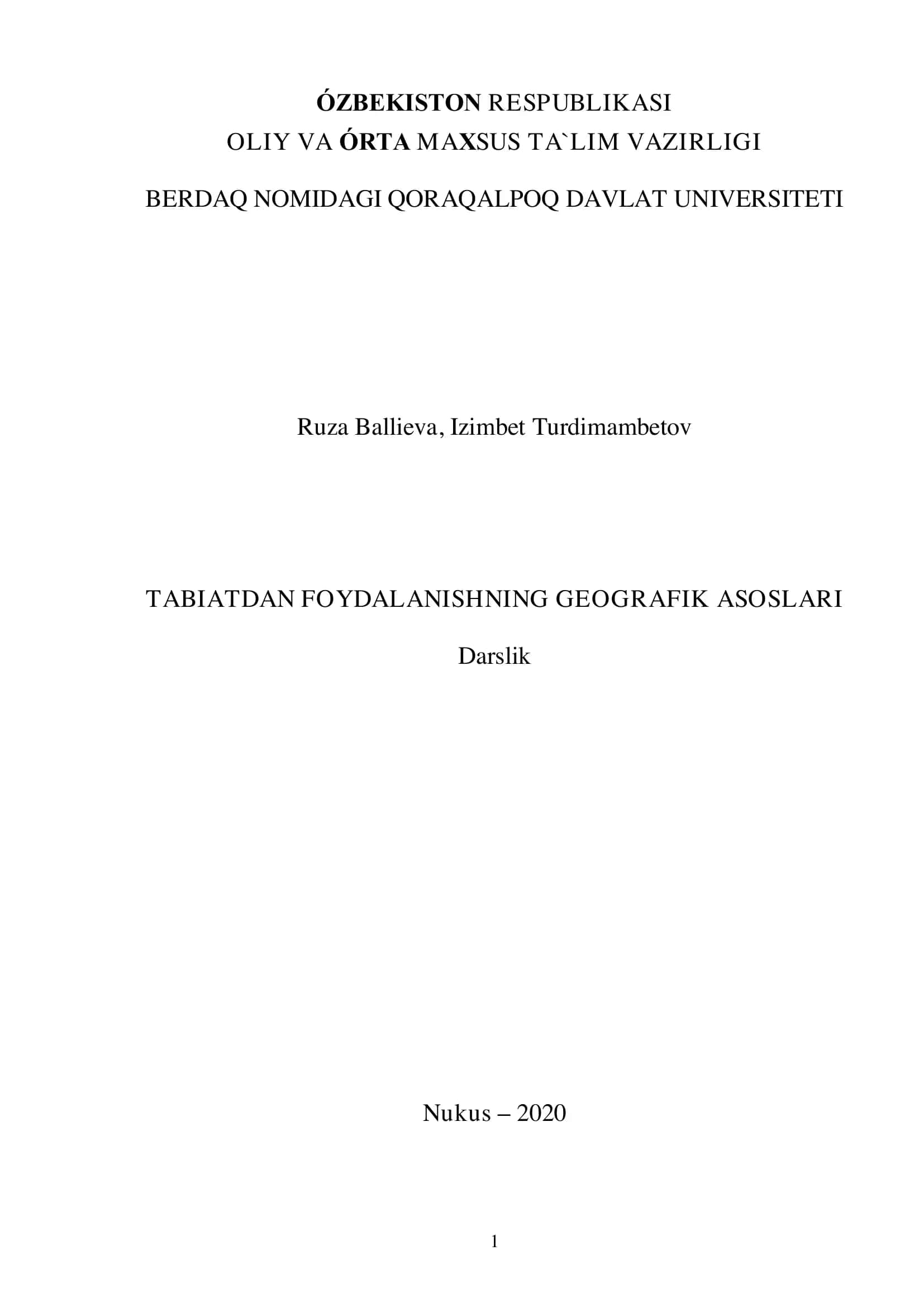TABIATDAN FOYDALANISHNING GEOGRAFIK ASOSLARI 1
