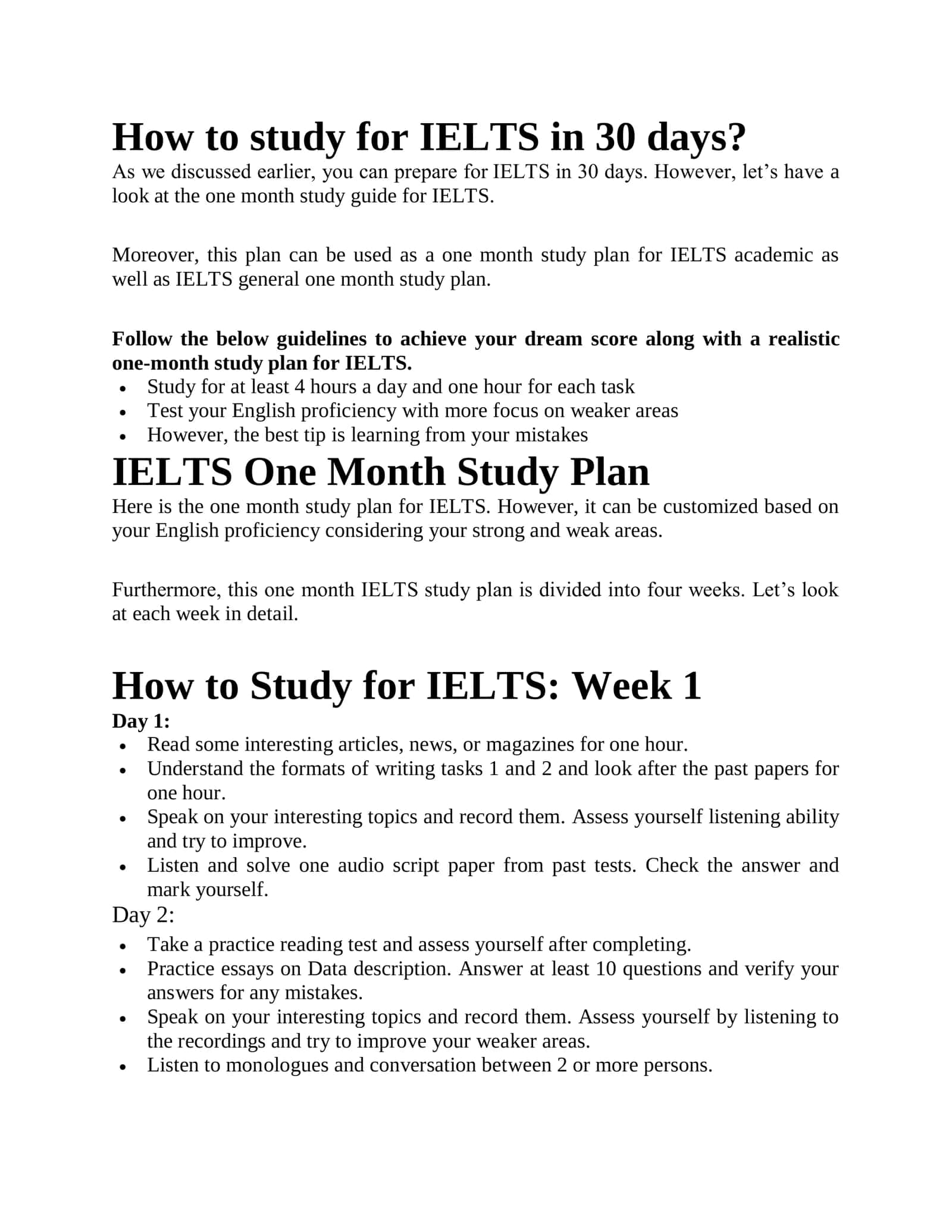 IELTS One Month Study Plan 1